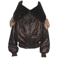 Jean Paul Gaultier - Blouson bombardier à capuche en cuir et peau de mouton, fw 2003