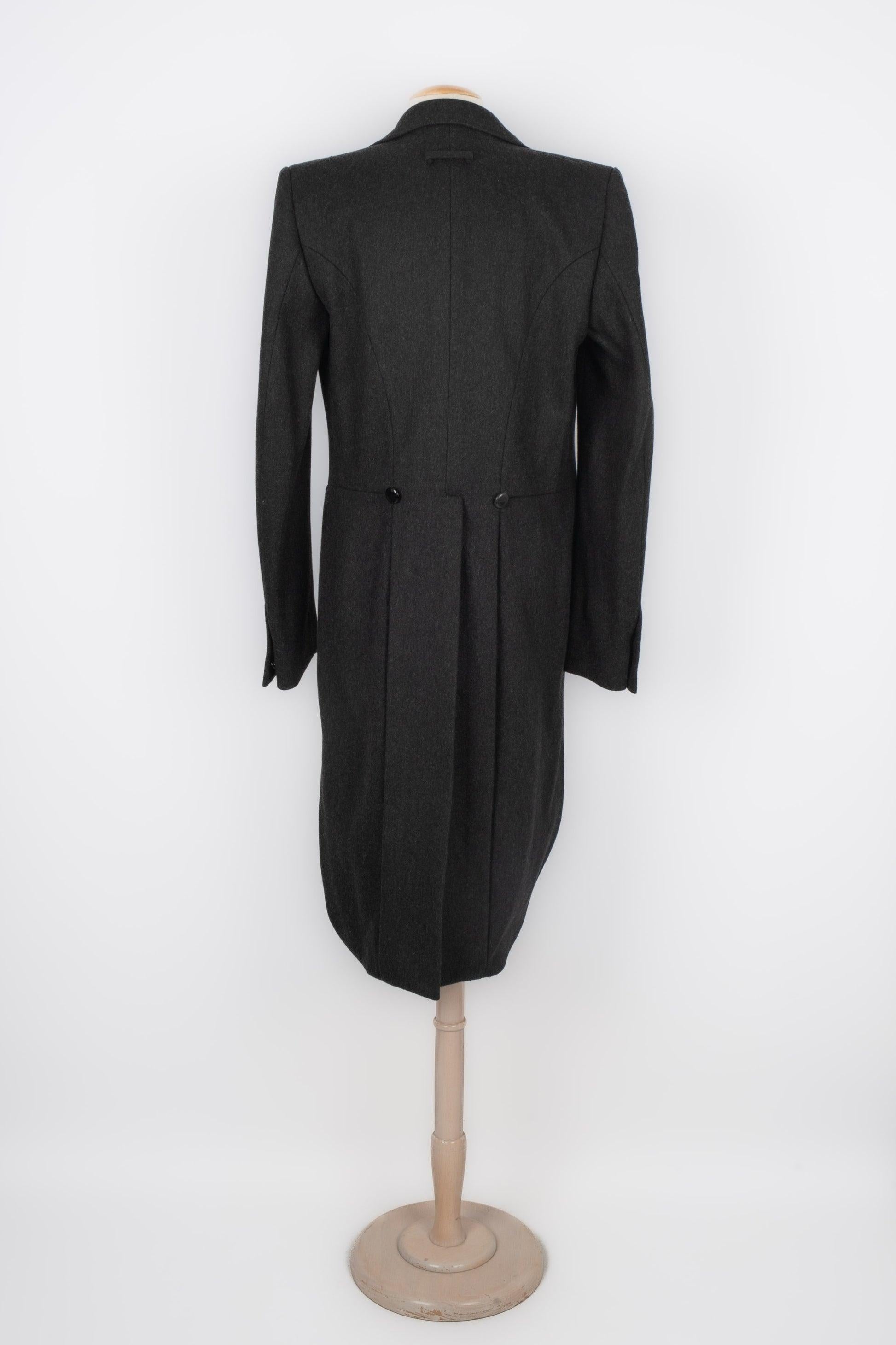 Jean-paul Gaultier Black Leather and Wool Tail Jacket for Men's In Excellent Condition In SAINT-OUEN-SUR-SEINE, FR