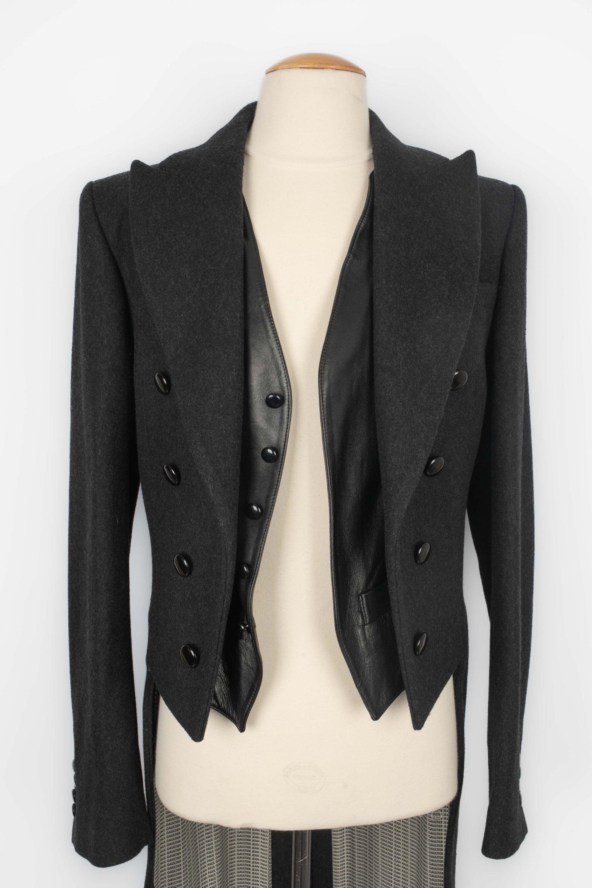 Jean-paul Gaultier Black Leather and Wool Tail Jacket for Men's 2