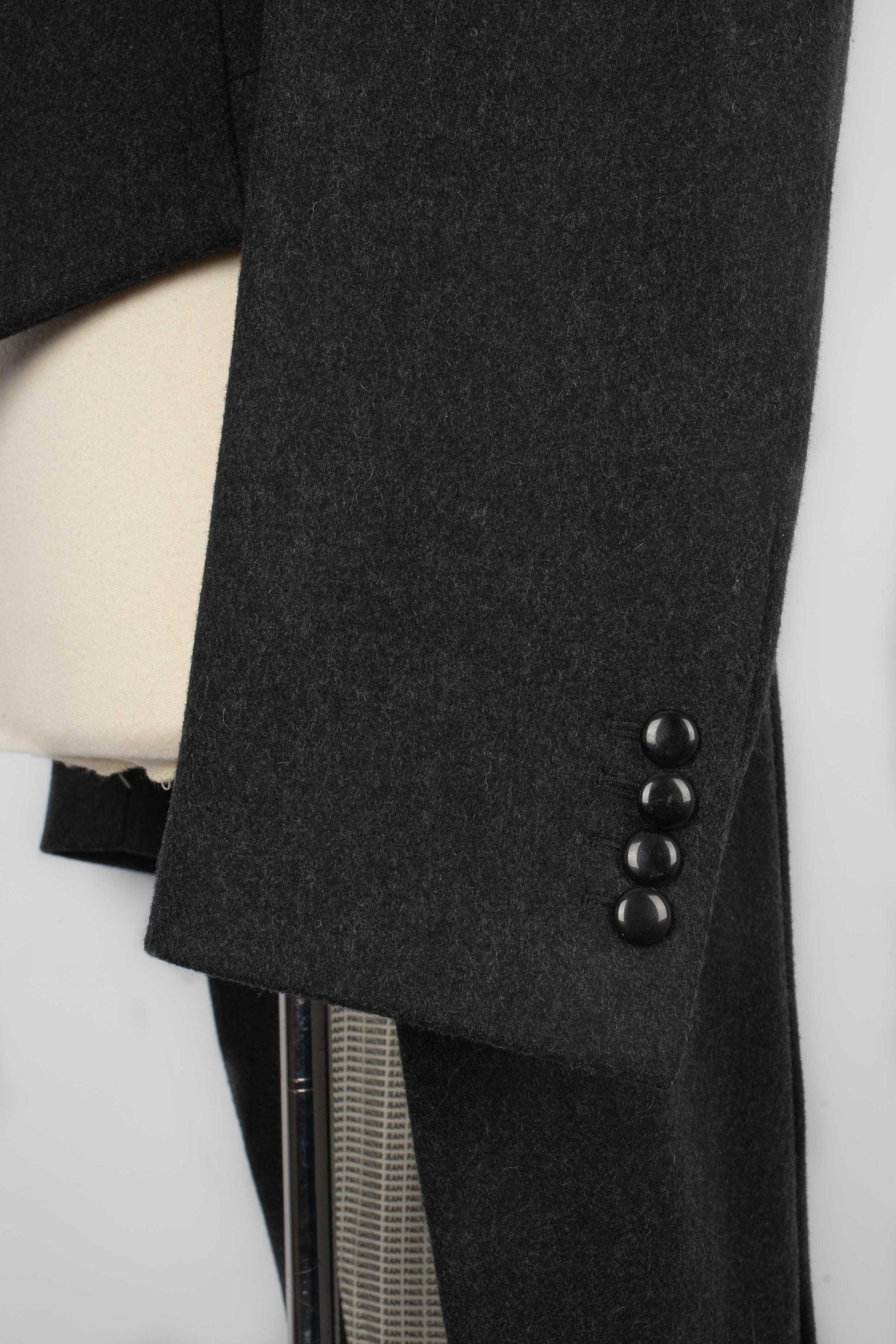 Jean-paul Gaultier Black Leather and Wool Tail Jacket for Men's 4