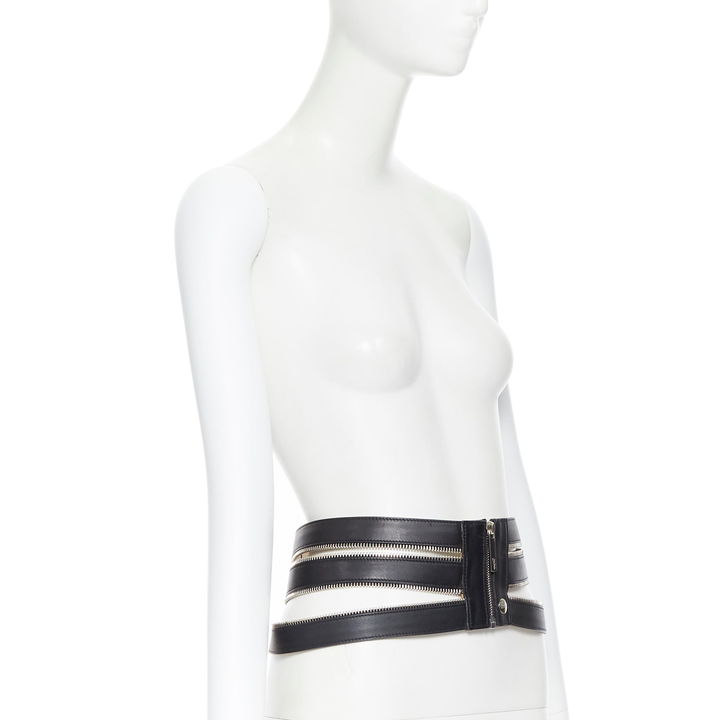 Black JEAN PAUL GAULTIER black leather elasticated zipper detail caged corset belt S