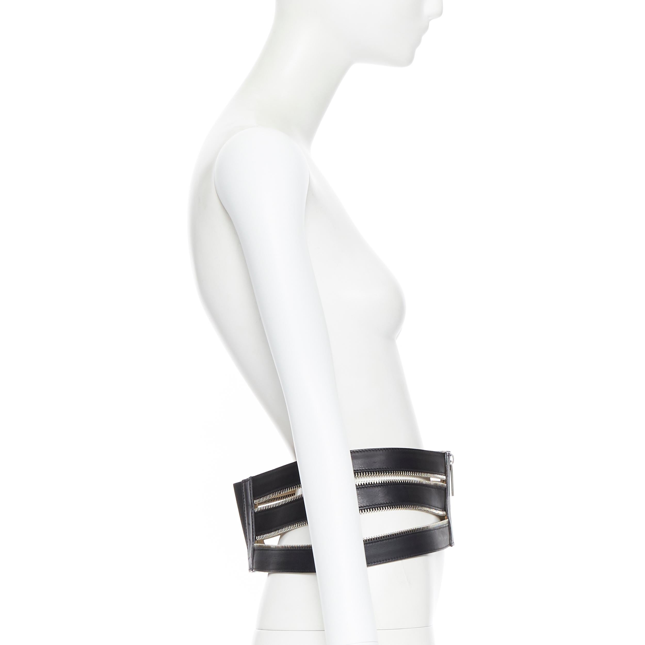JEAN PAUL GAULTIER black leather elasticated zipper detail caged corset belt S In Fair Condition In Hong Kong, NT