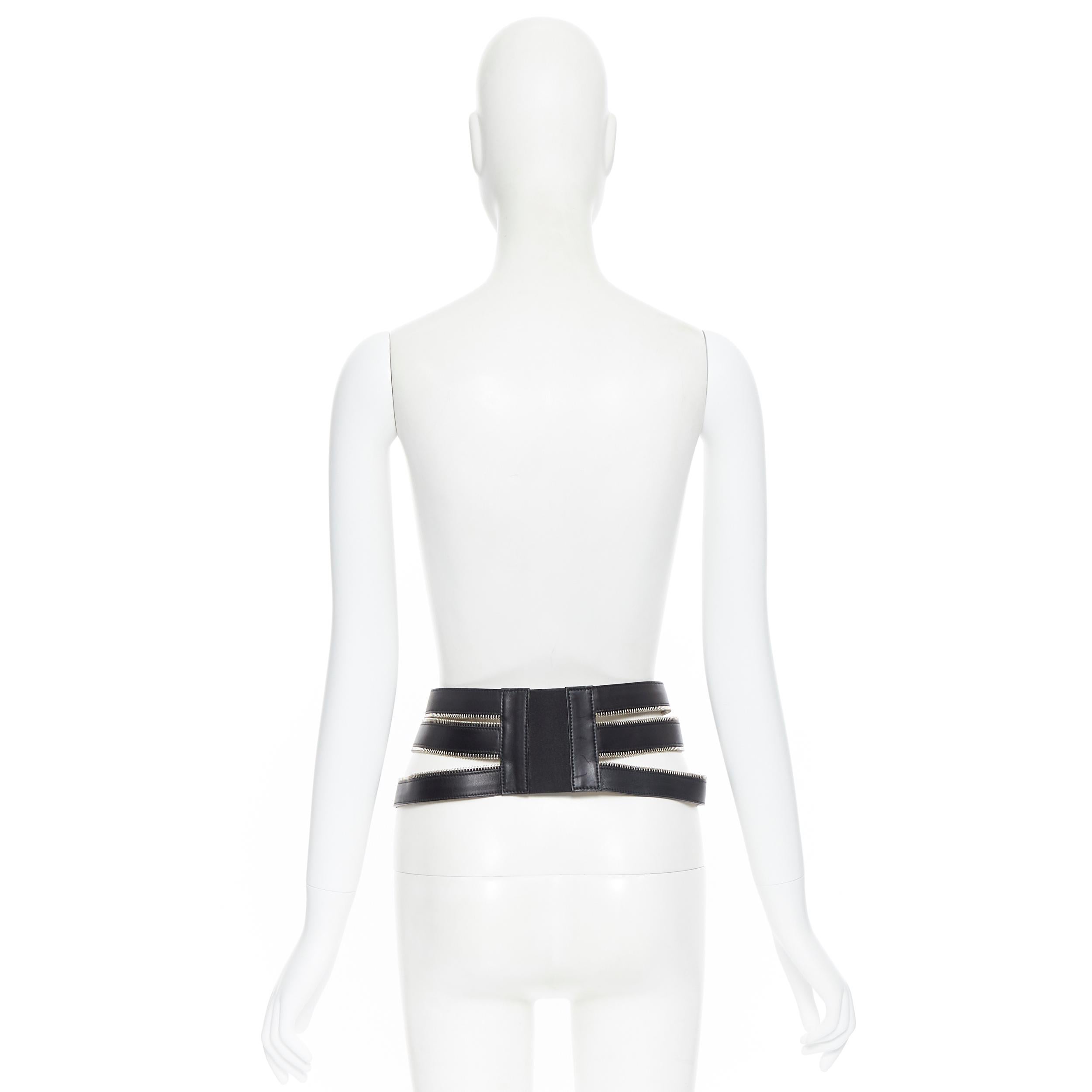 Women's JEAN PAUL GAULTIER black leather elasticated zipper detail caged corset belt S