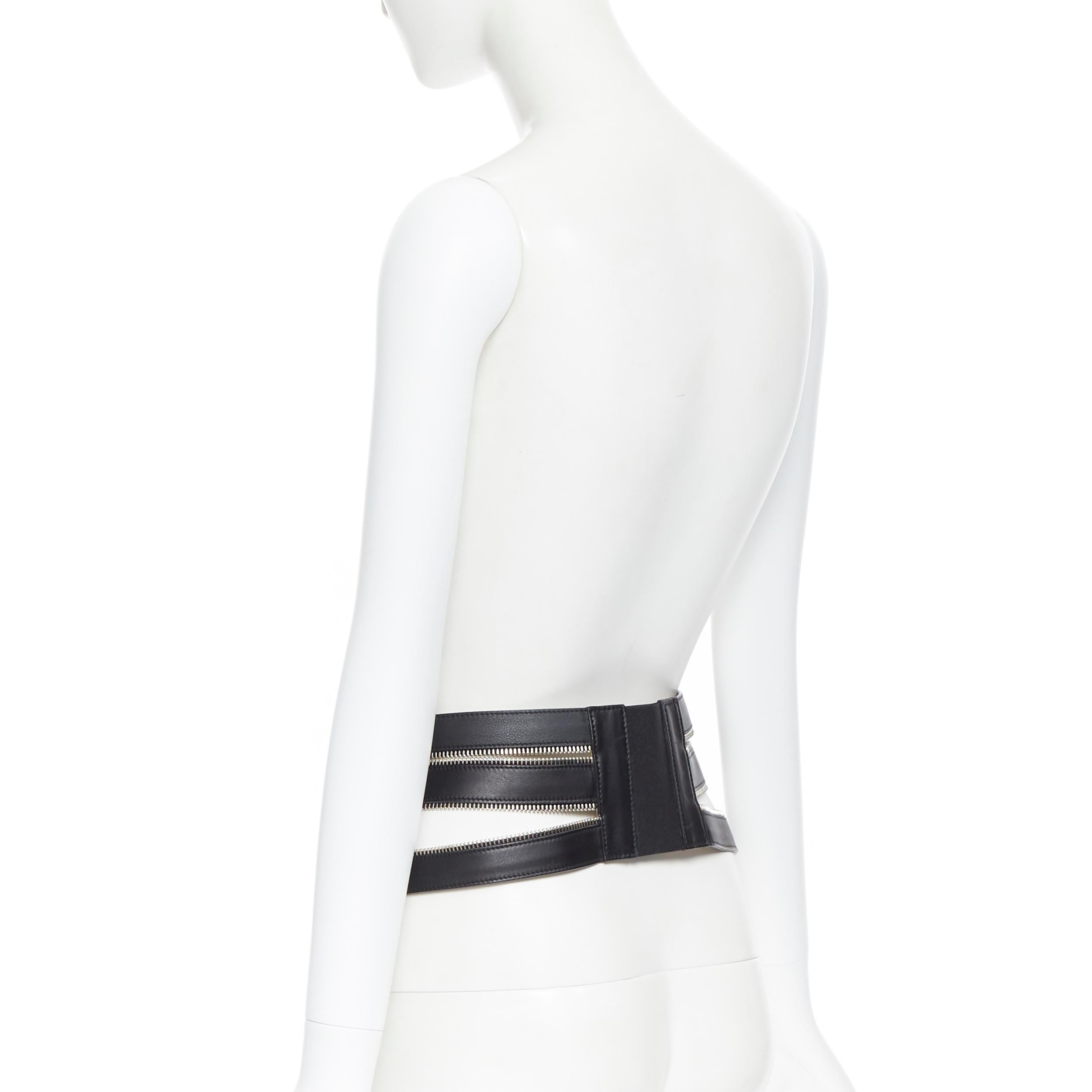 JEAN PAUL GAULTIER black leather elasticated zipper detail caged corset belt S 2