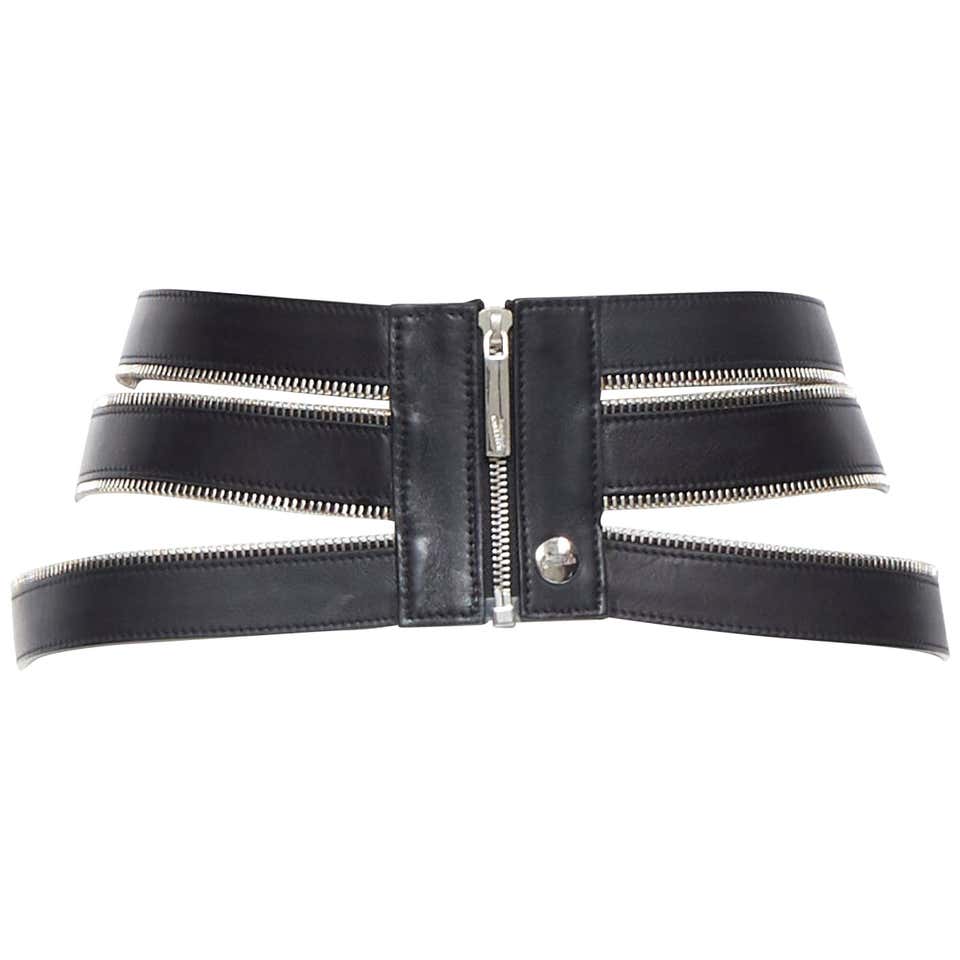 JEAN PAUL GAULTIER black leather elasticated zipper detail caged corset ...