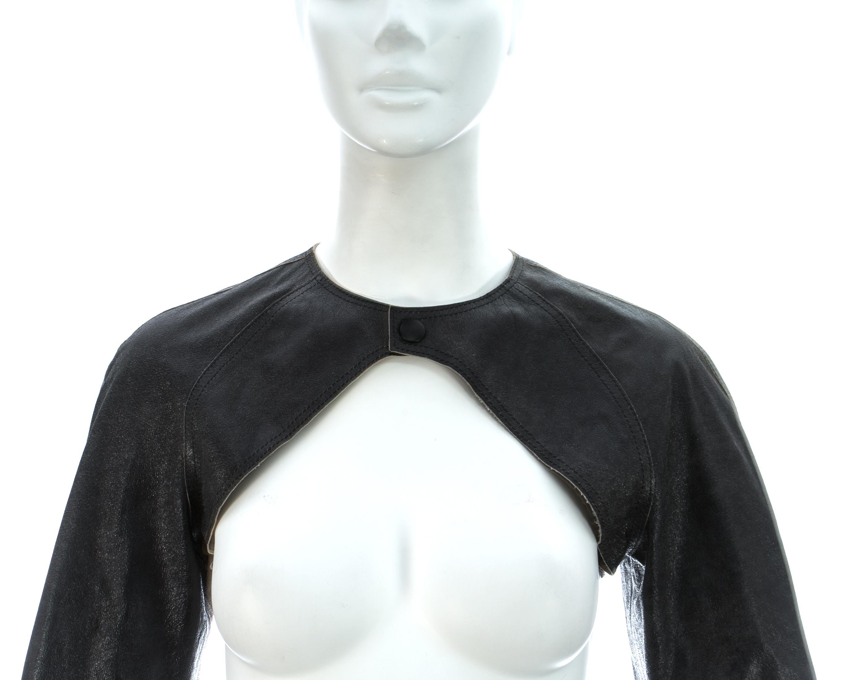 Black Jean Paul Gaultier black leather raglan sleeve cropped jacket, ca. 2001 For Sale