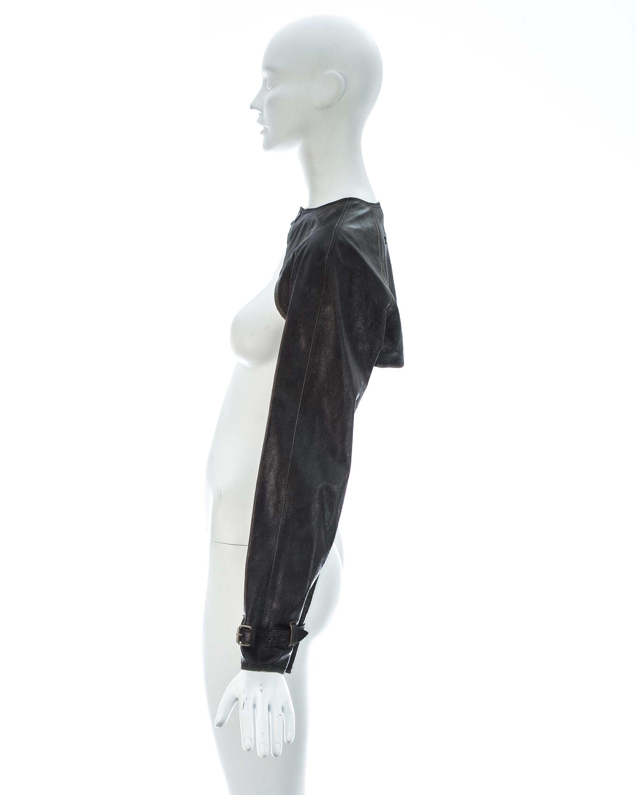 Women's Jean Paul Gaultier black leather raglan sleeve cropped jacket, ca. 2001 For Sale