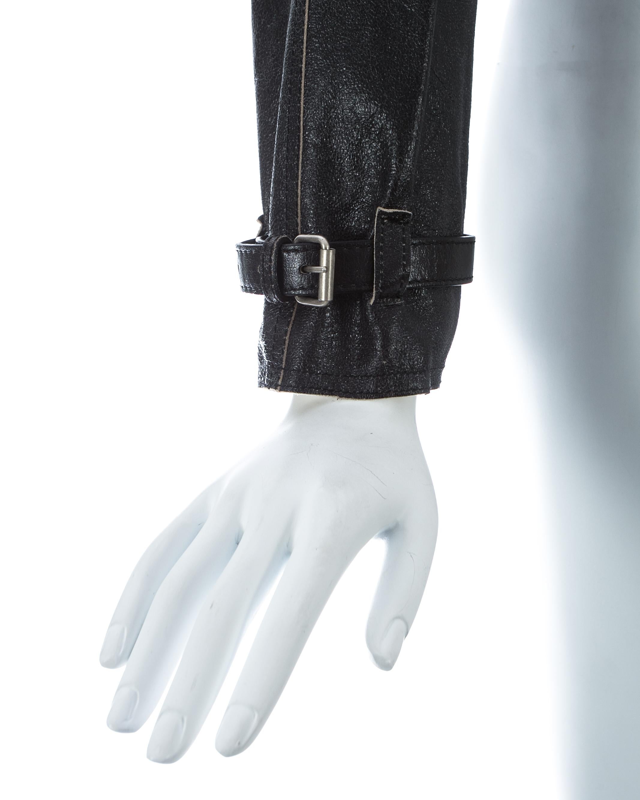 Jean Paul Gaultier black leather raglan sleeve cropped jacket, ca. 2001 For Sale 1