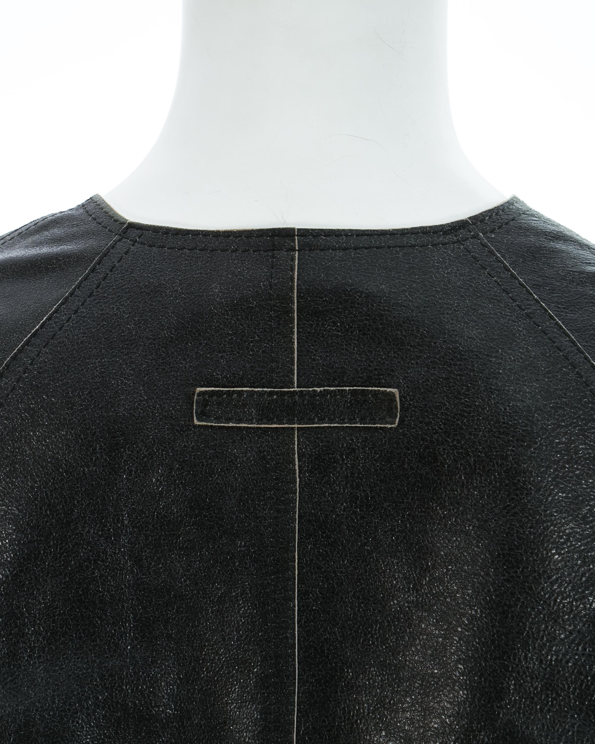 Jean Paul Gaultier black leather raglan sleeve cropped jacket, ca. 2001 For Sale 3