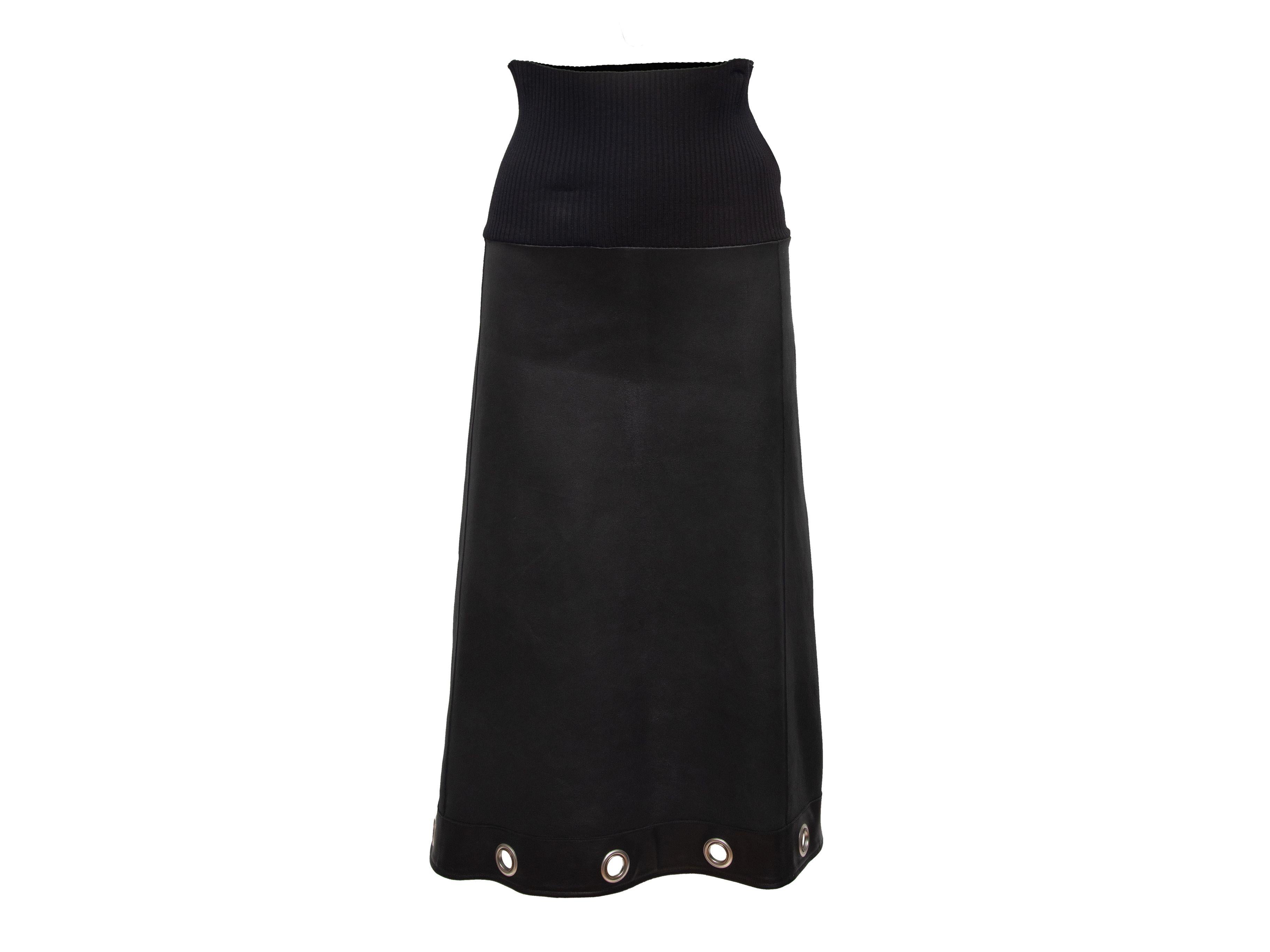 Jean Paul Gaultier Black Leather & Rib Knit Grommet Maxi Skirt 1