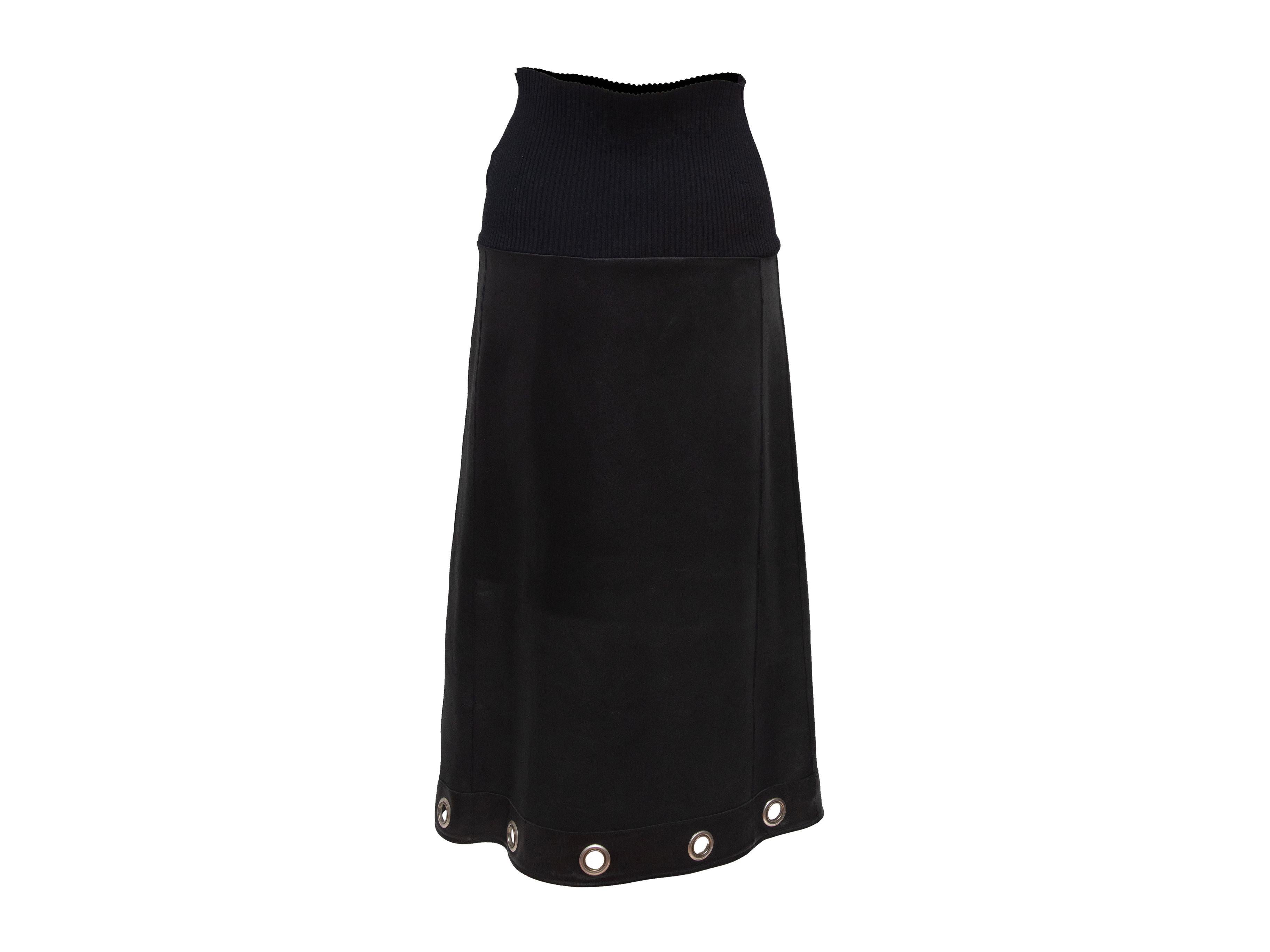 Jean Paul Gaultier Black Leather & Rib Knit Grommet Maxi Skirt 3