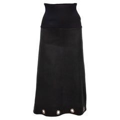 Jean Paul Gaultier Black Leather & Rib Knit Grommet Maxi Skirt