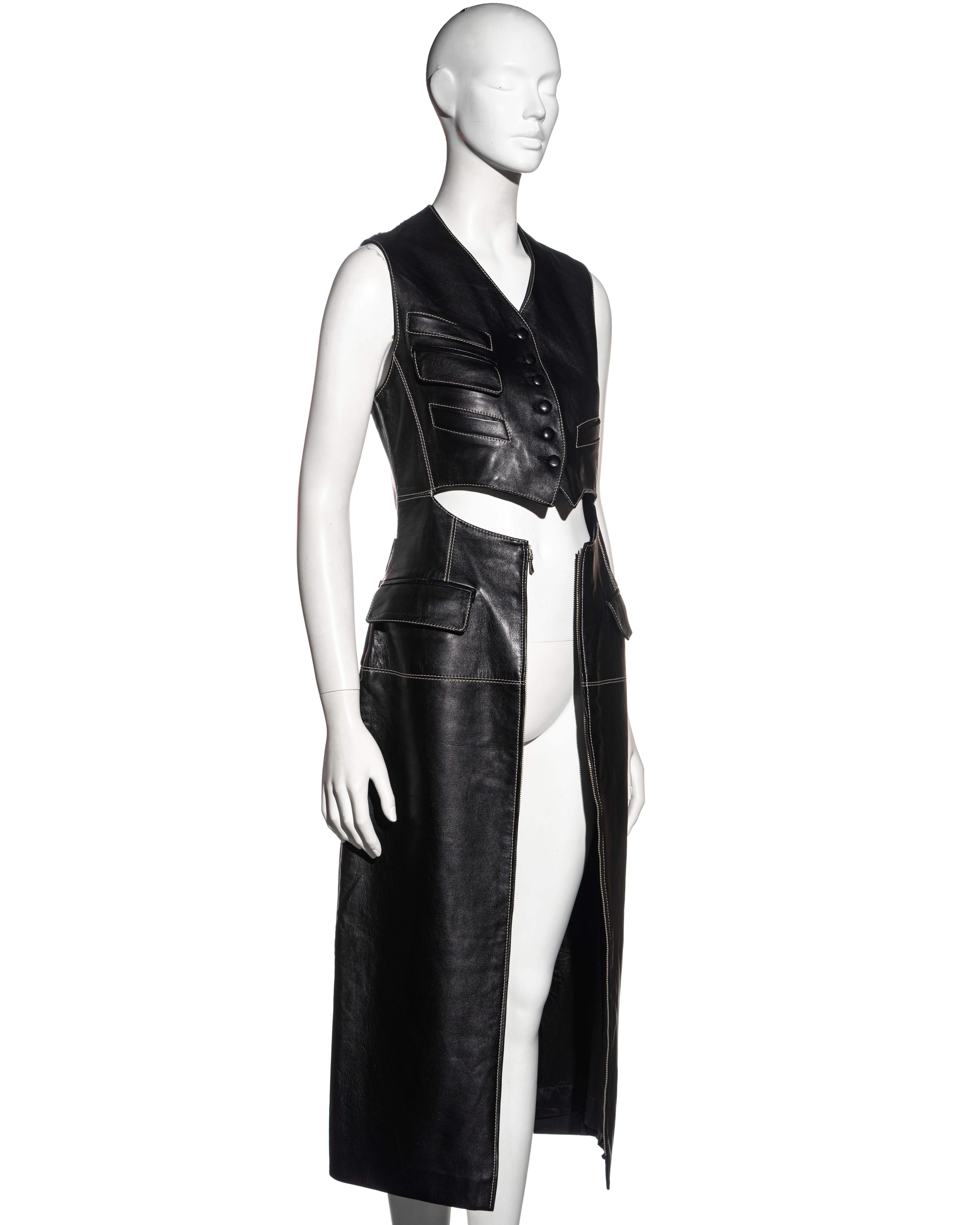 Black Jean Paul Gaultier black leather waistcoat dress, fw 1992