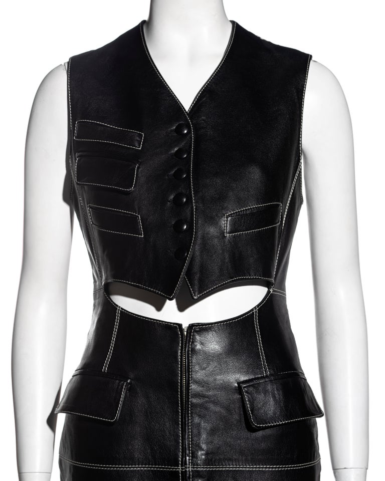 Jean Paul Gaultier black leather waistcoat dress, fw 1992 at 1stDibs