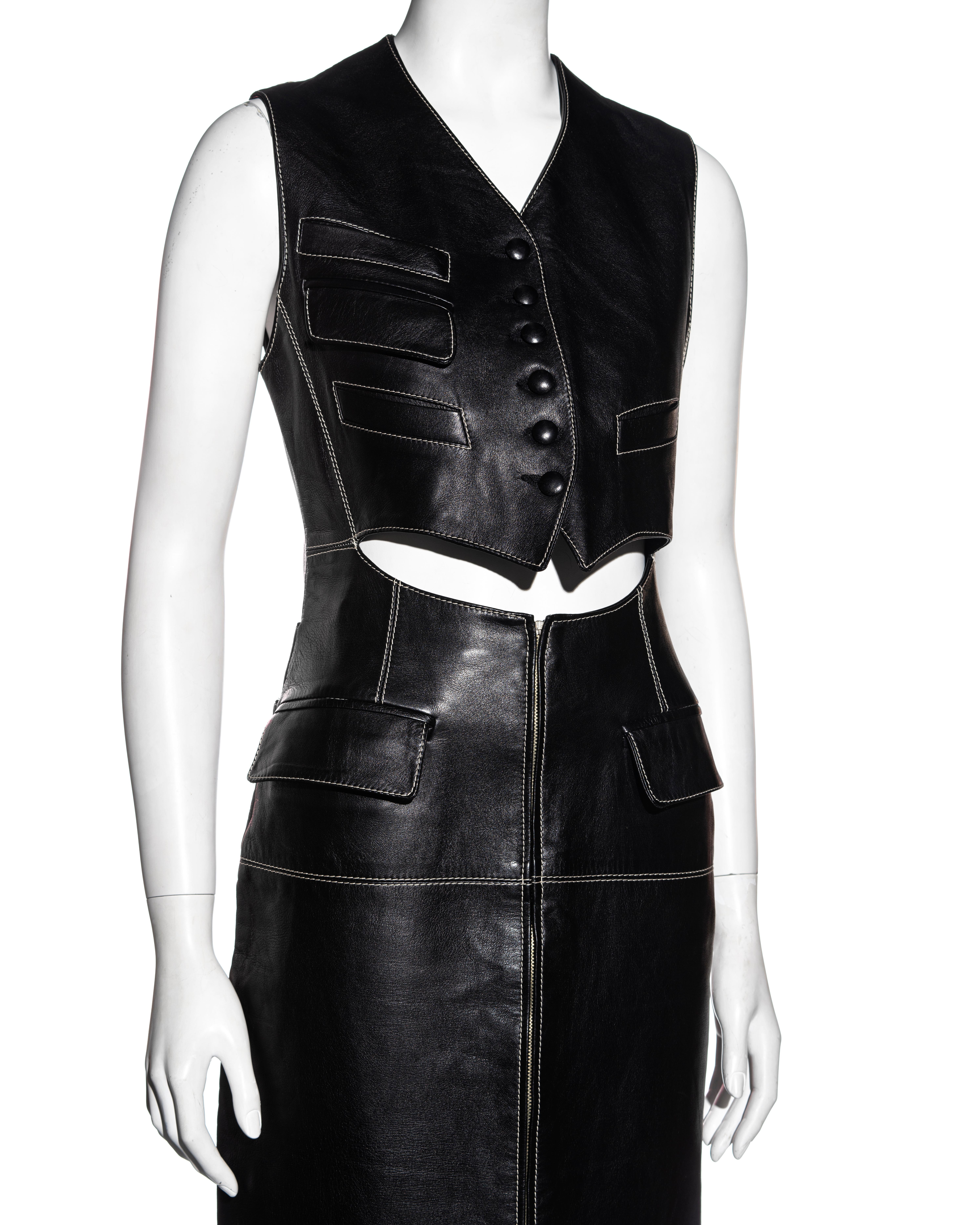Jean Paul Gaultier black leather waistcoat dress, fw 1992 1
