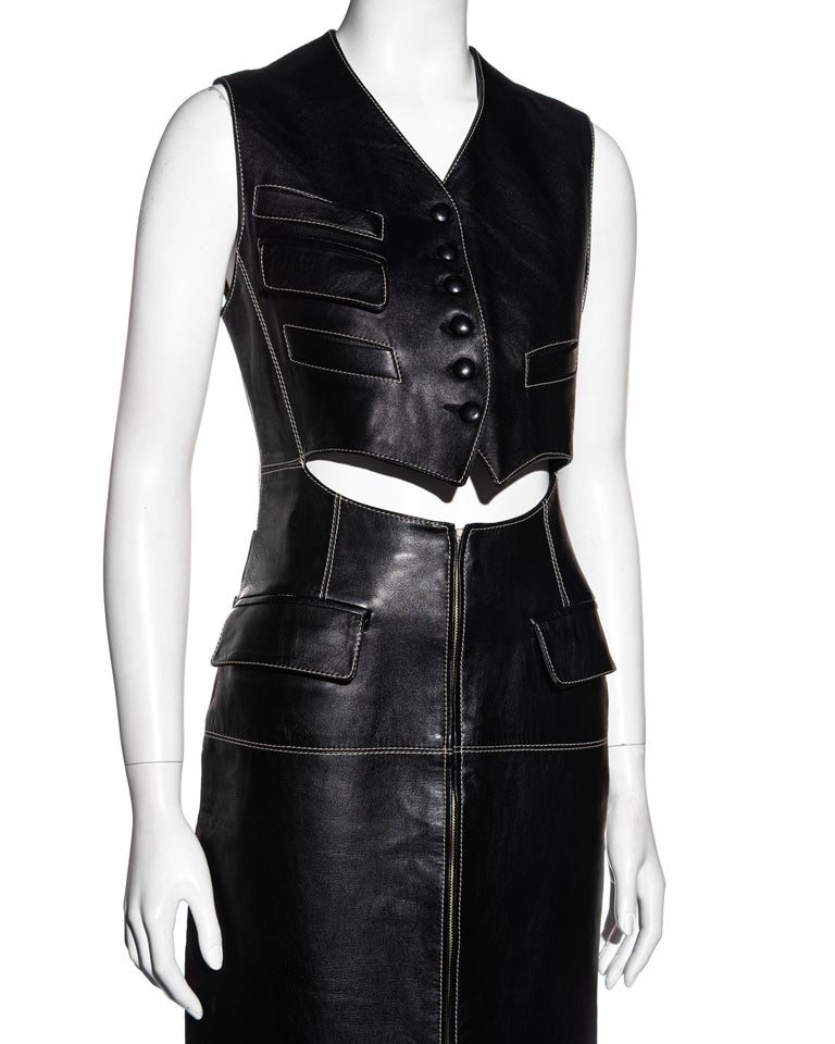 Jean Paul Gaultier black leather waistcoat dress, fw 1992 at 1stDibs