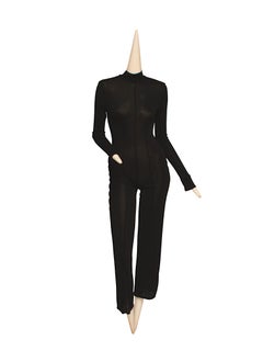 JEAN PAUL GAULTIER, black long sleeve jumpsuit zipper back and flared bottoms