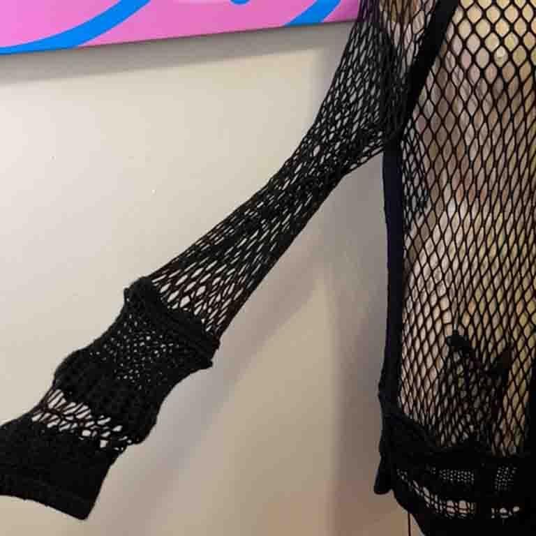 Jean Paul Gaultier Black Mesh Cardigan Sweater  In Excellent Condition In Los Angeles, CA