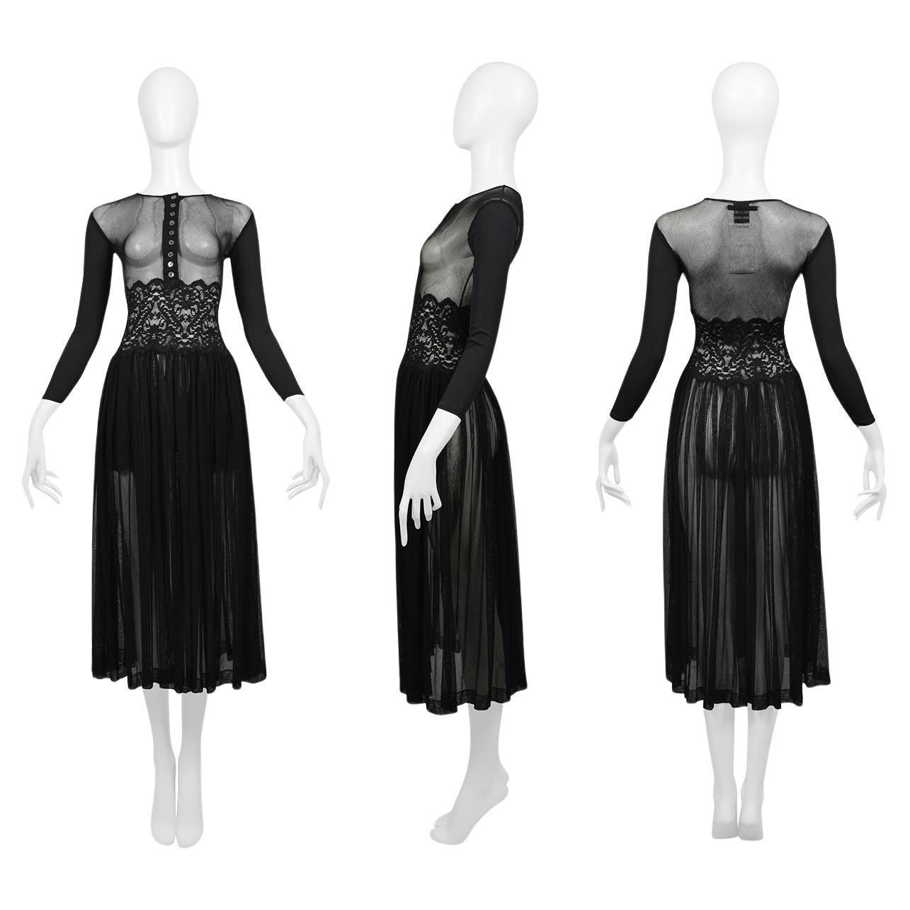 Jean Paul Gaultier Robe de ballet en maille, dentelle et tulle noir 1988 en vente