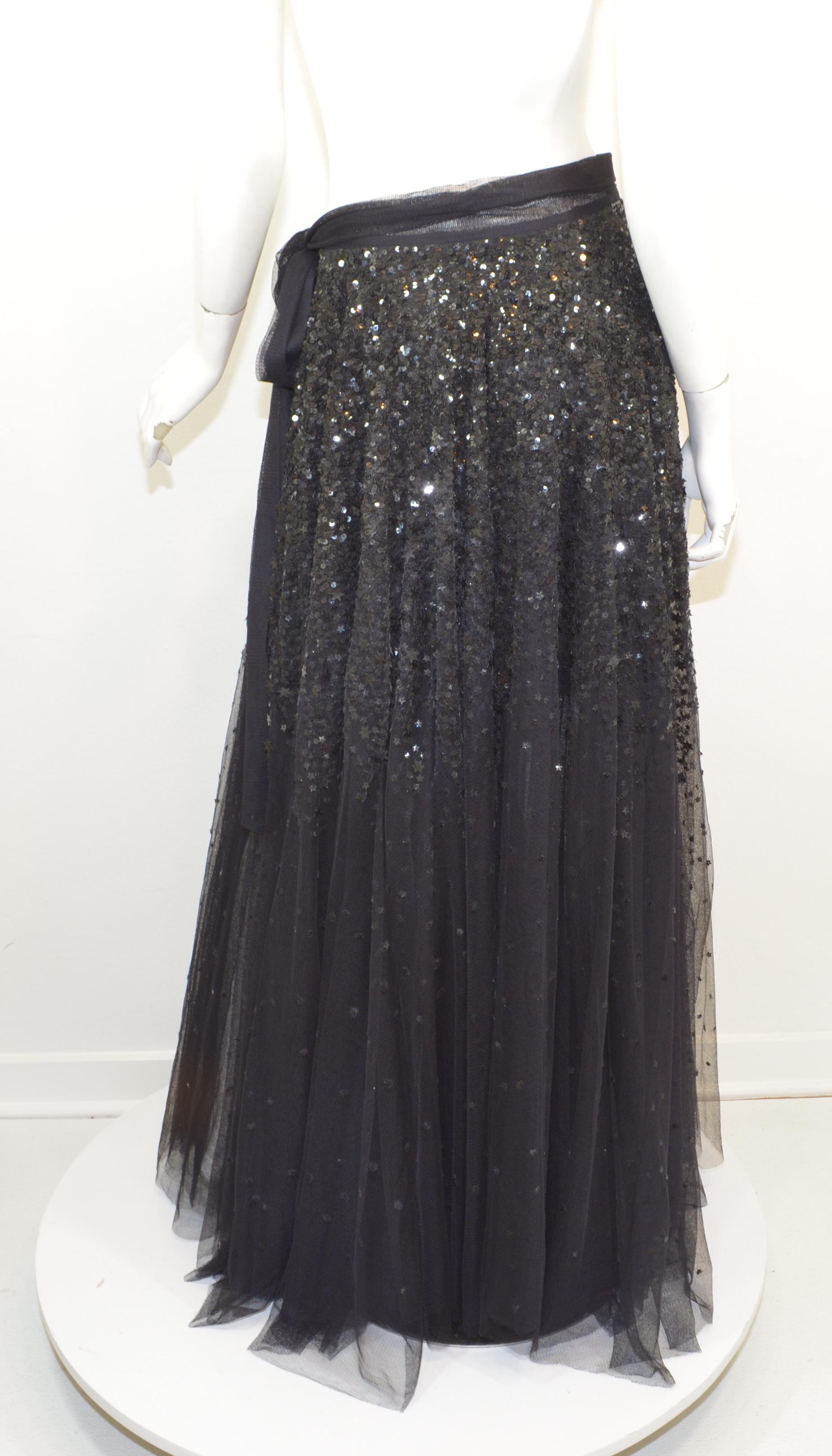 Jean Paul Gaultier Black Mesh Skirt with Star Sequins In Excellent Condition In Carmel, CA