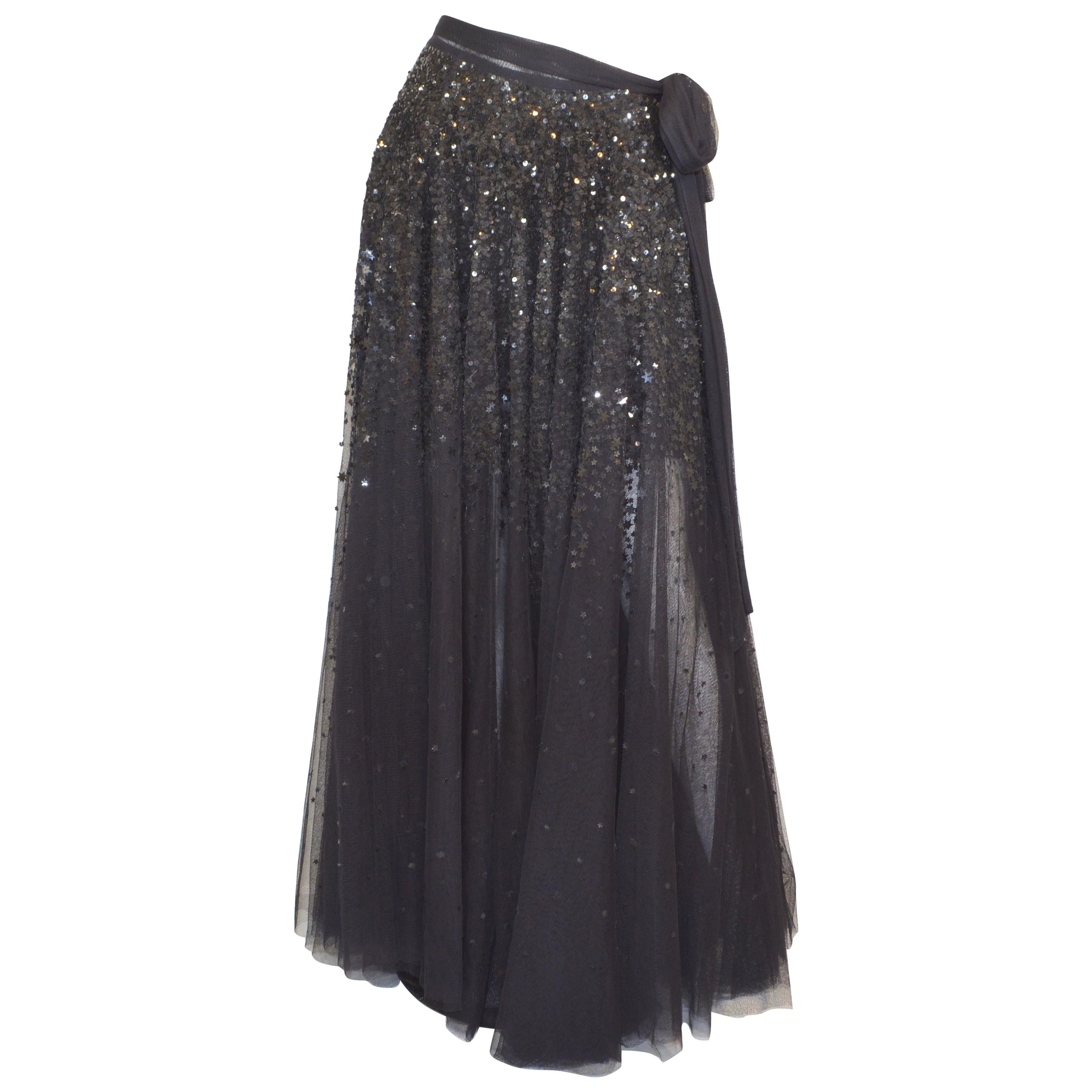 Jean Paul Gaultier Black Mesh Skirt with Star Sequins