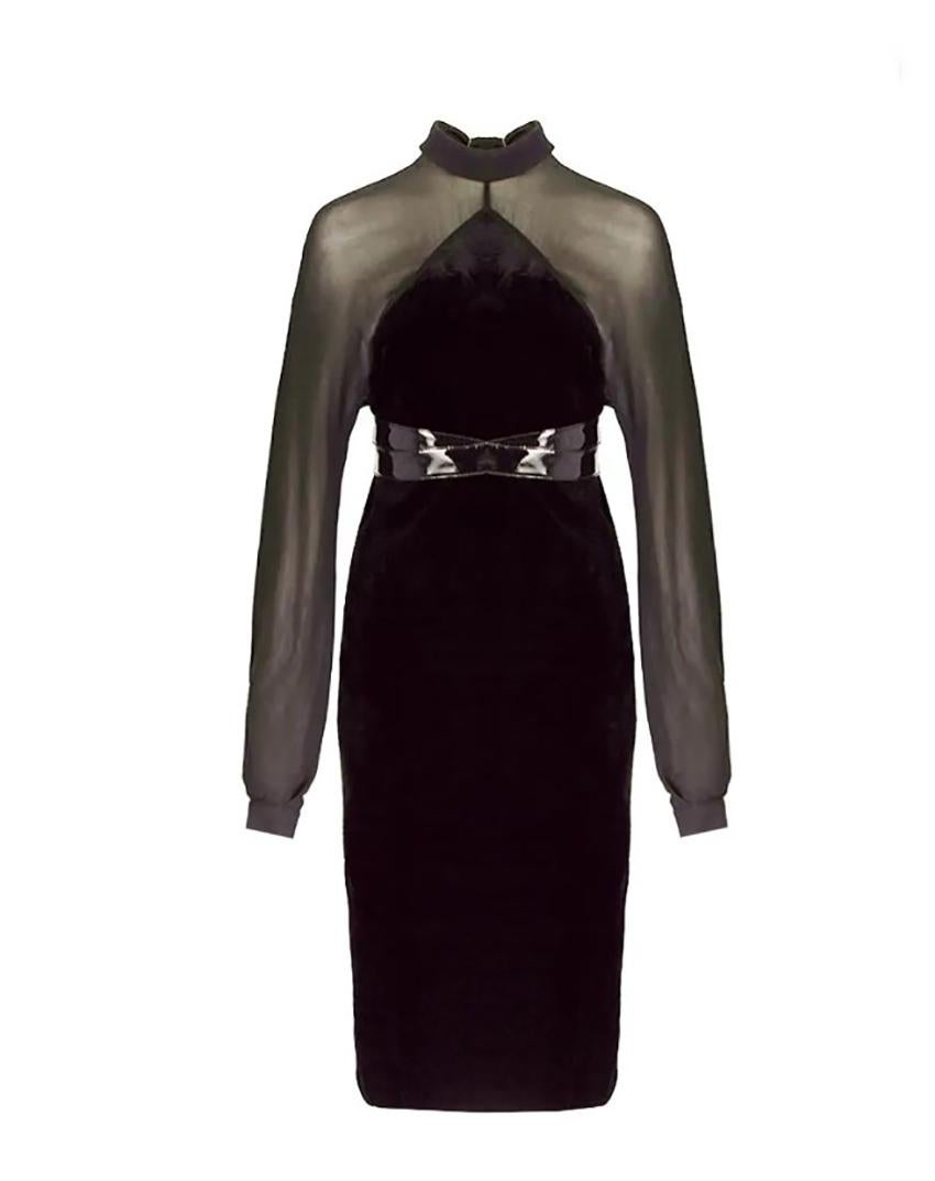 JEAN PAUL GAULTIER BLACK MIDI DRESS with PATENT LEATHER BELT Sz FR 40 In New Condition In Montgomery, TX