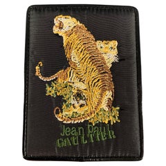 JEAN PAUL GAULTIER Black Multi-Color Embroidered Leather Fabric Wallet