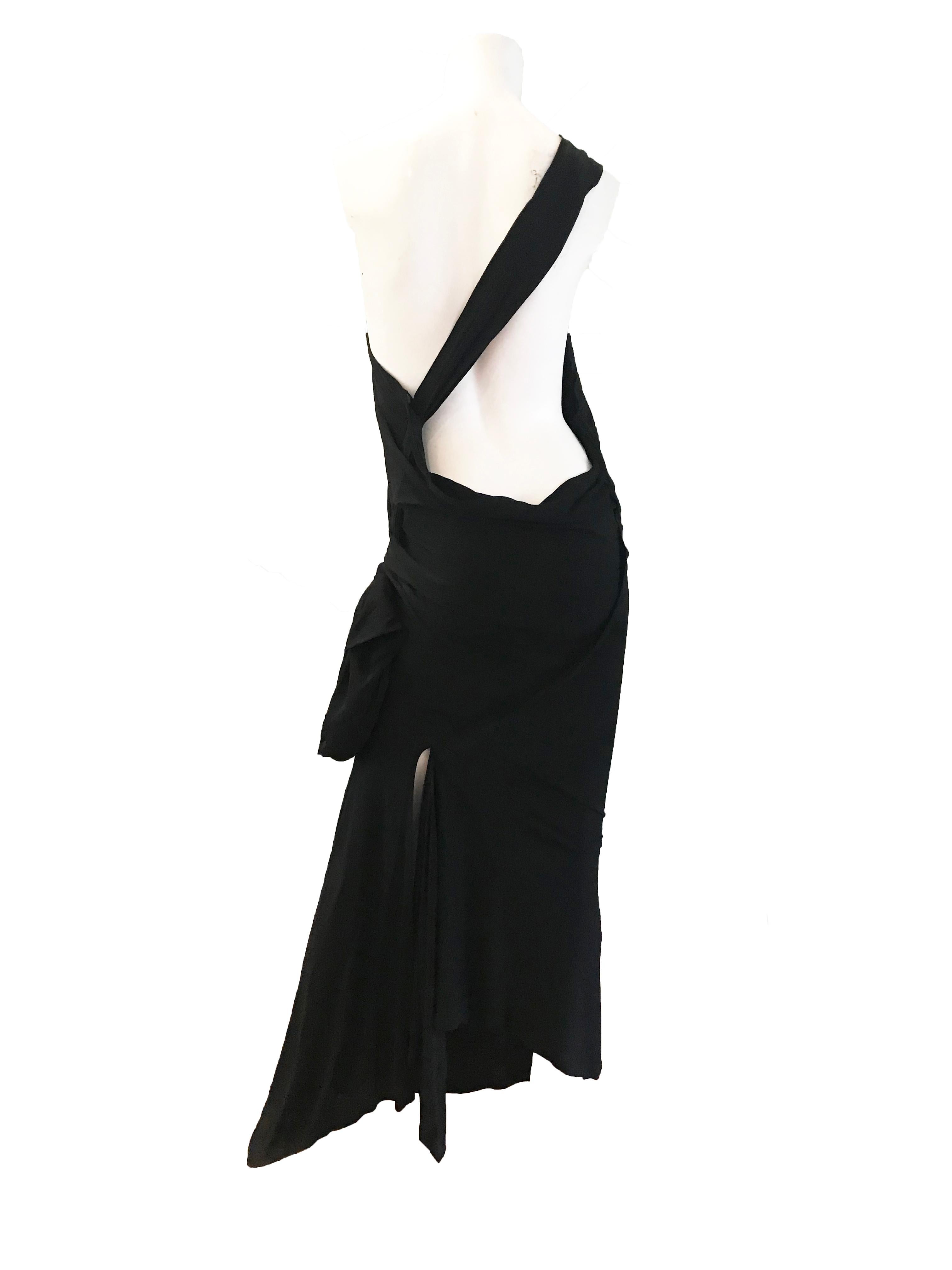 Black Jean Paul Gaultier black one shoulder gown with attached pouch For Sale