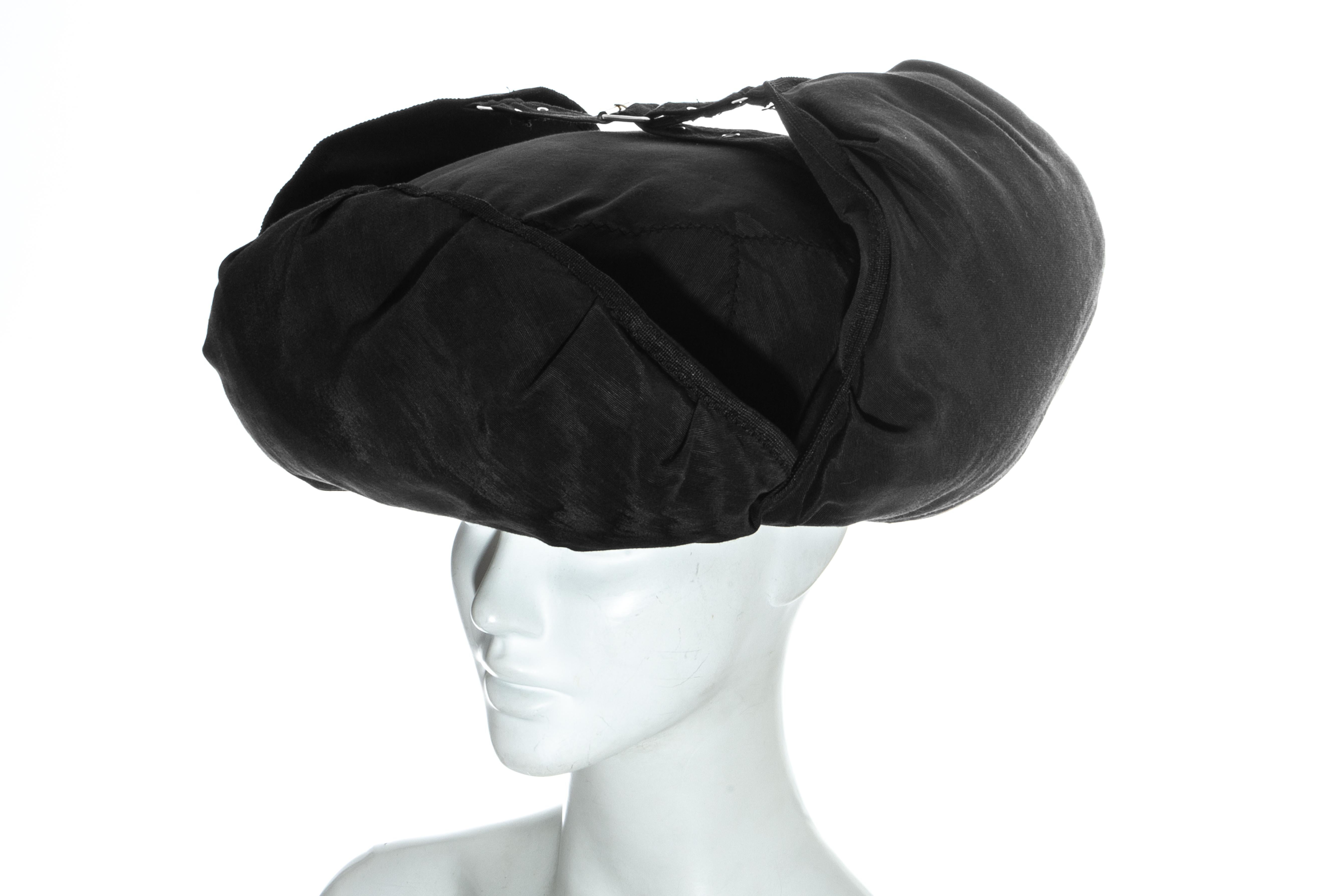 Women's Jean Paul Gaultier black oversized puffer trapper hat, fw 1993