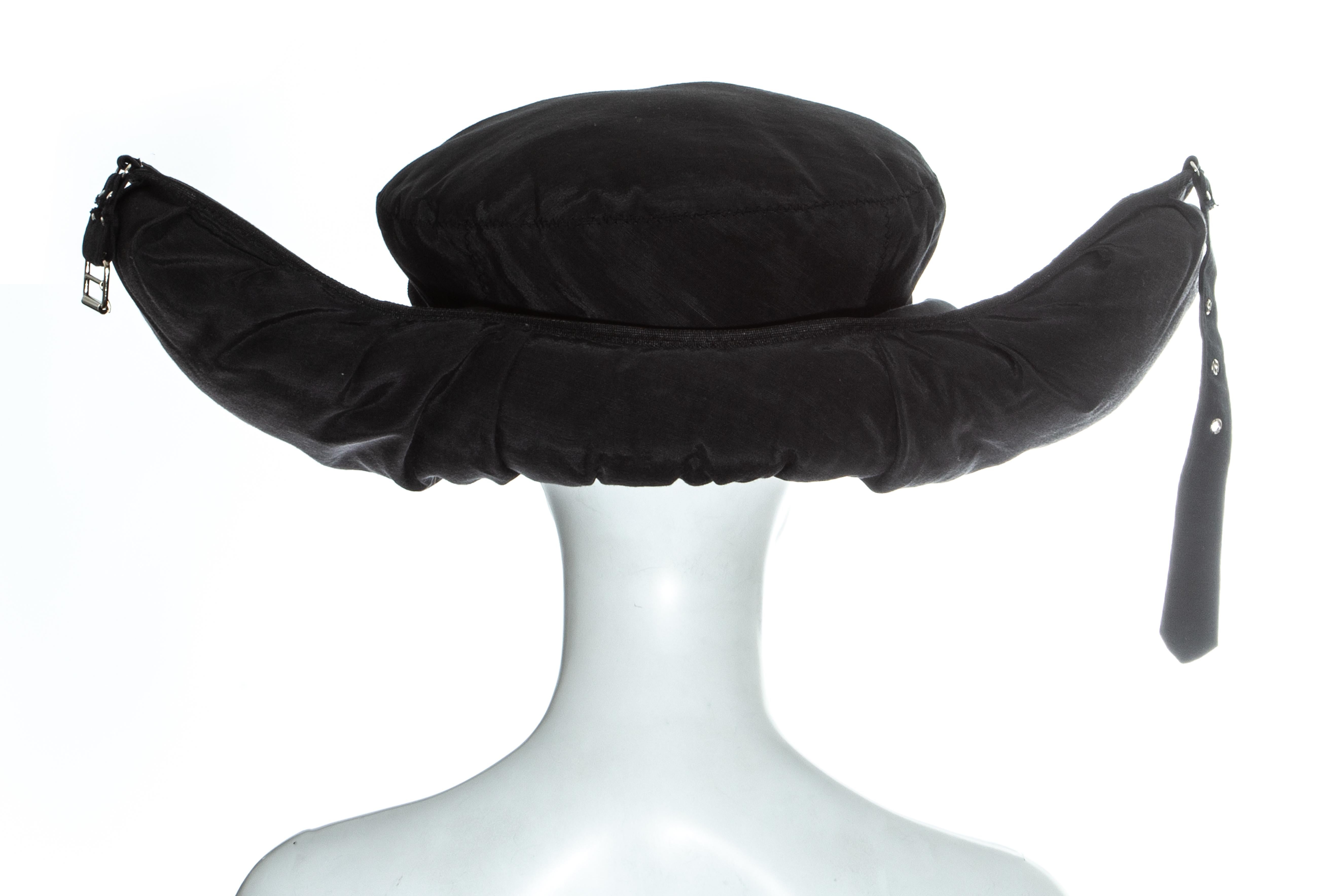 Women's Jean Paul Gaultier black oversized puffer trapper hat, fw 1993 For Sale