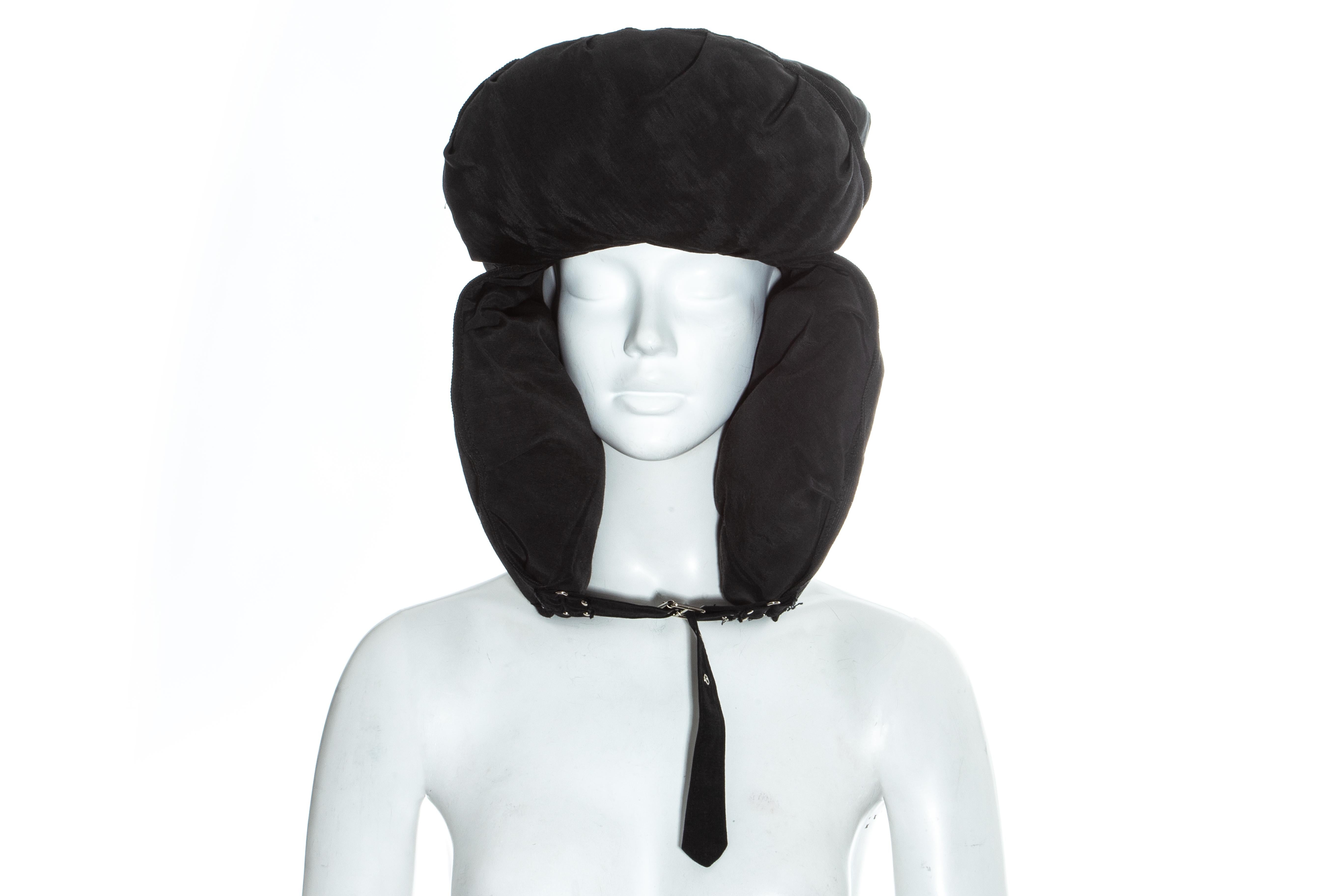 Jean Paul Gaultier black oversized puffer trapper hat, fw 1993 For Sale 1