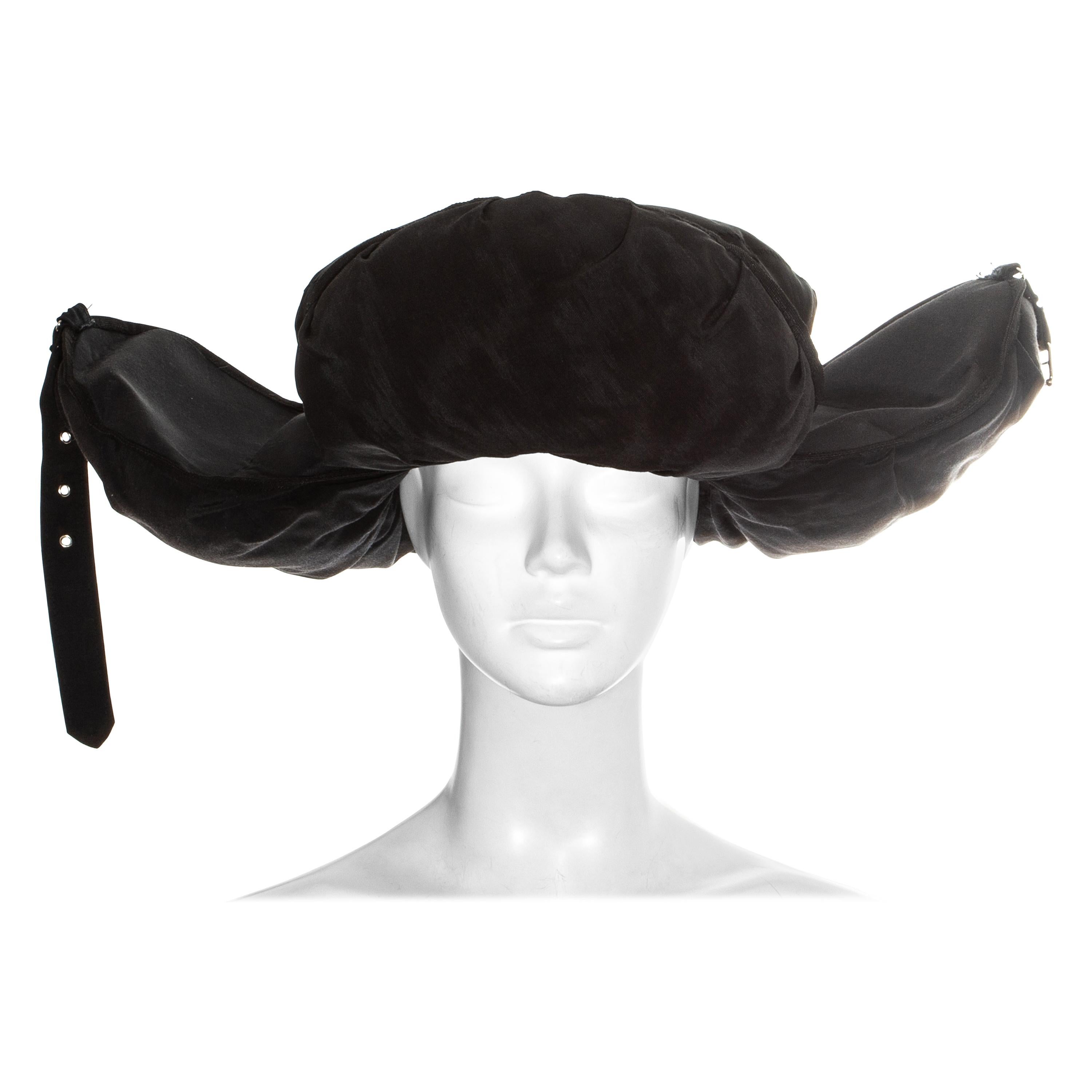 Jean Paul Gaultier black oversized puffer trapper hat, fw 1993 For Sale