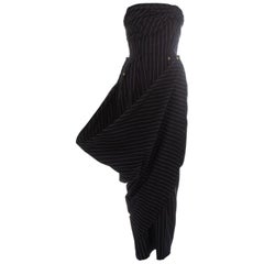 Jean Paul Gaultier black pinstripe corseted draped strapless dress, fw 1992