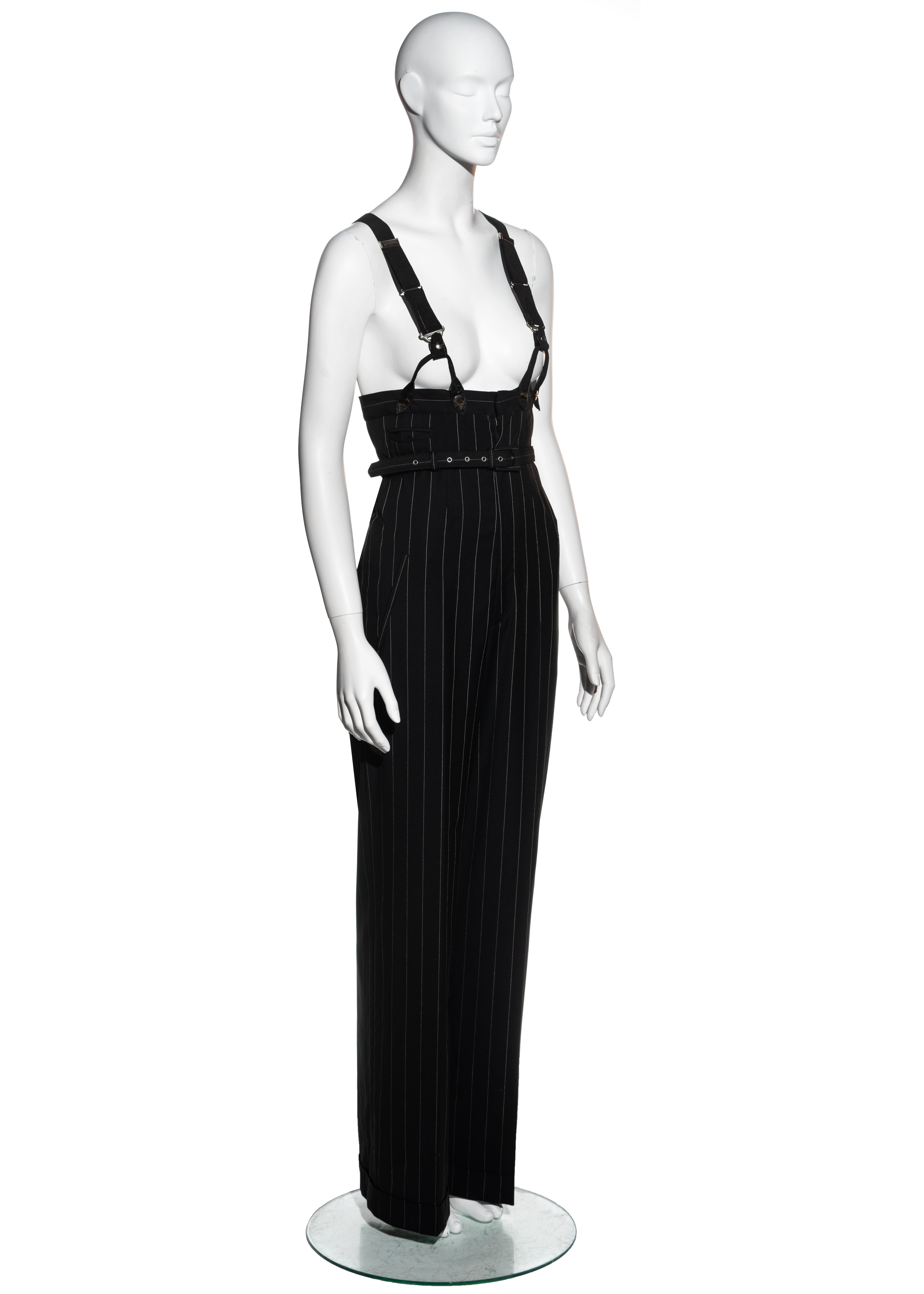 Jean Paul Gaultier Pantalones de tiro alto de lana negra a rayas, fw 2002 en Excelente Estado en London, GB