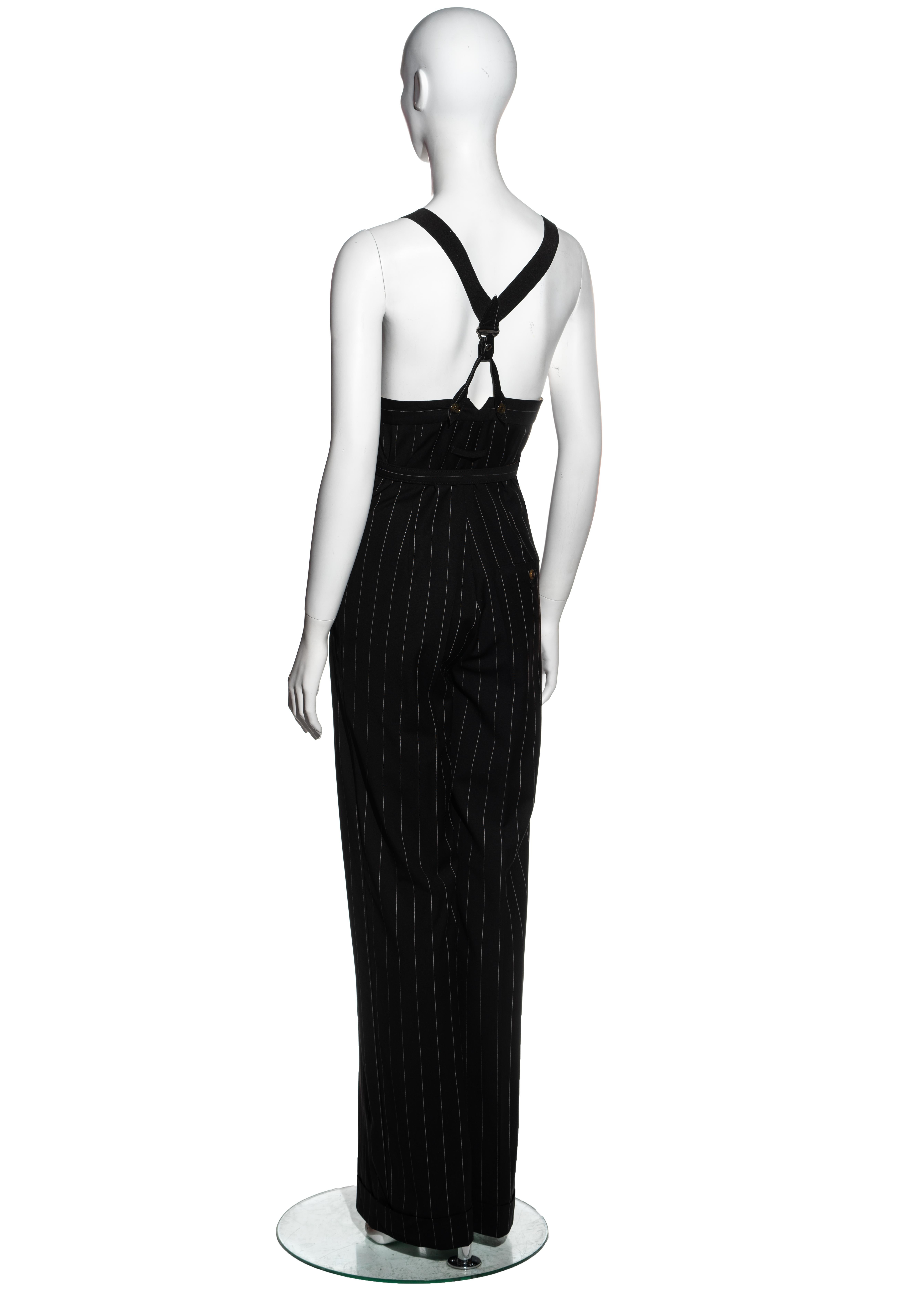 Jean Paul Gaultier Pantalones de tiro alto de lana negra a rayas, fw 2002 3