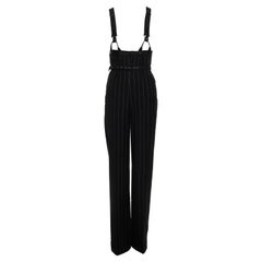 Jean Paul Gaultier Pantalones de tiro alto de lana negra a rayas, fw 2002