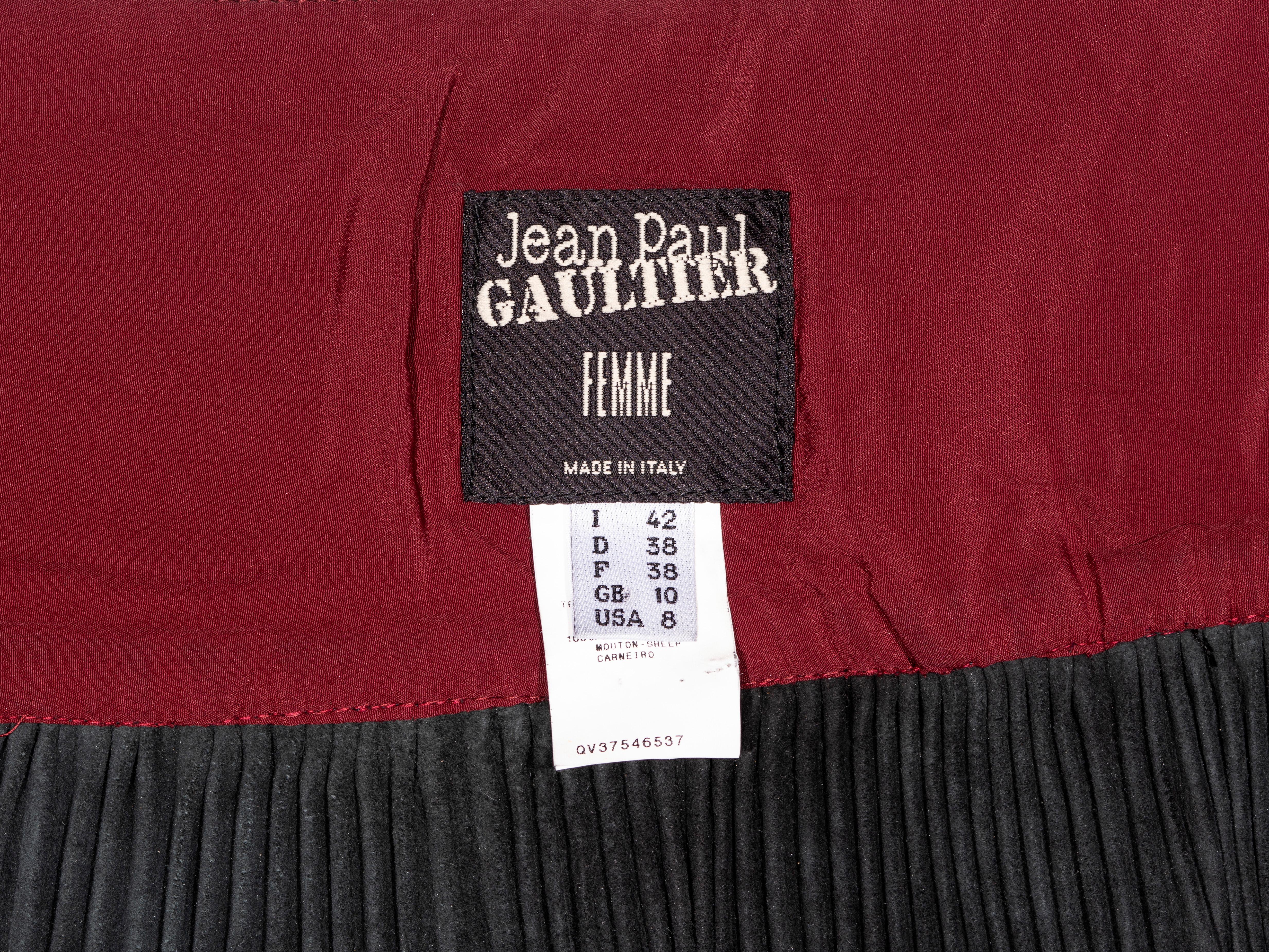 Jean Paul Gaultier black pleated leather mini wrap skirt, fw 2003 2