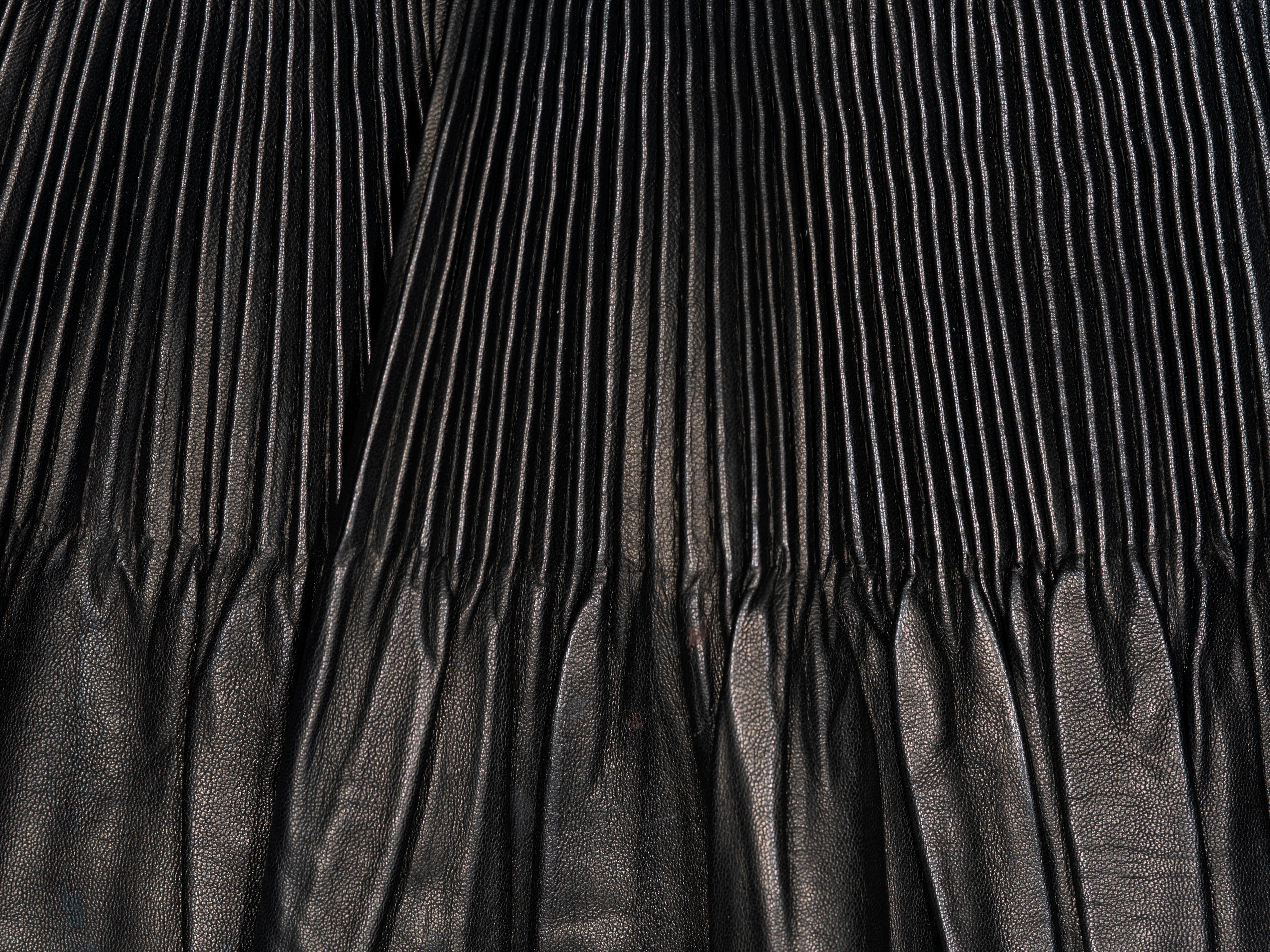Black Jean Paul Gaultier black pleated leather mini wrap skirt, fw 2003
