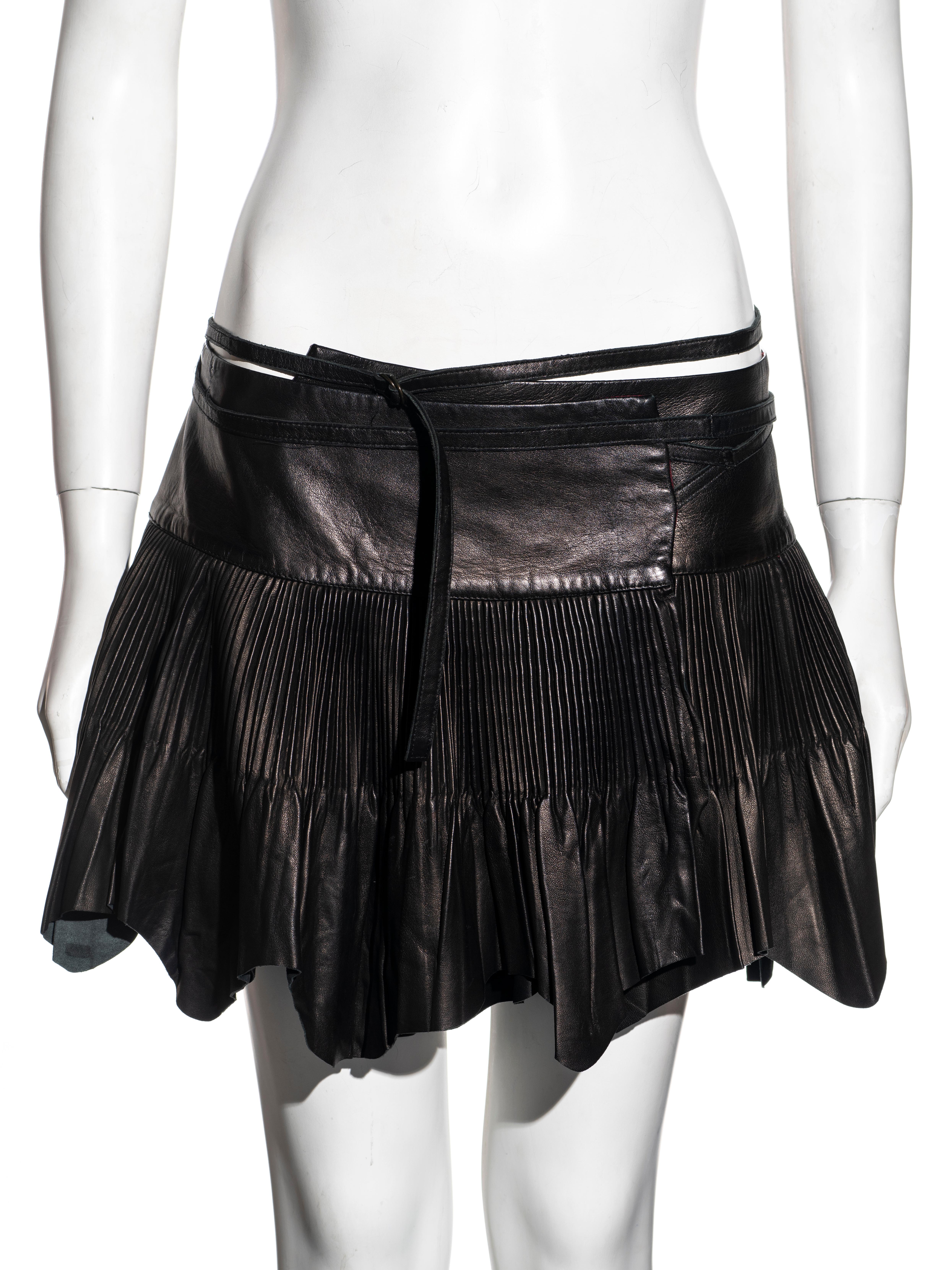 black pleated leather mini skirt