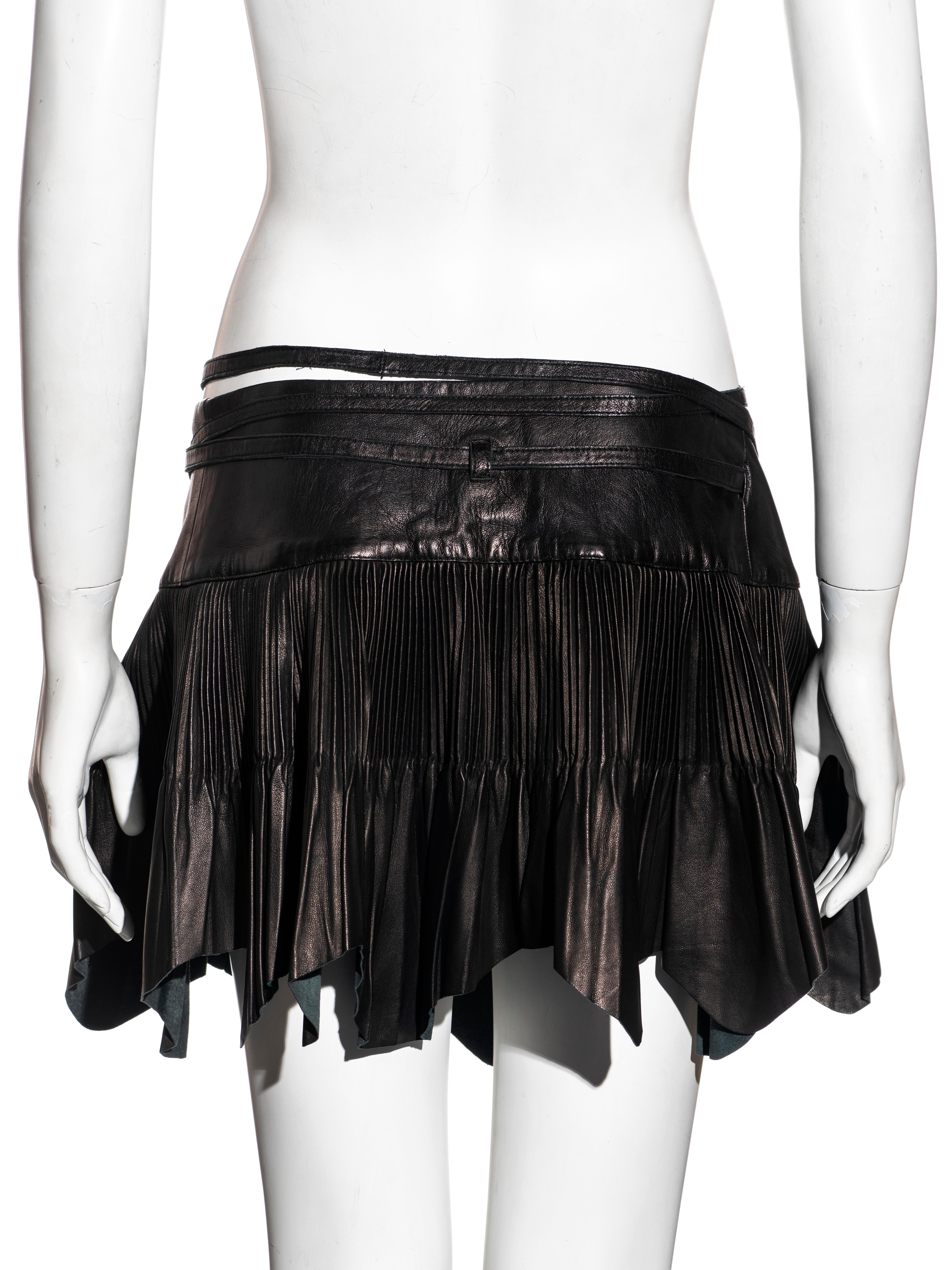 Women's Jean Paul Gaultier black pleated leather mini wrap skirt, fw 2003