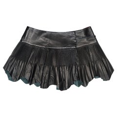 Jean Paul Gaultier black pleated leather mini wrap skirt, fw 2003