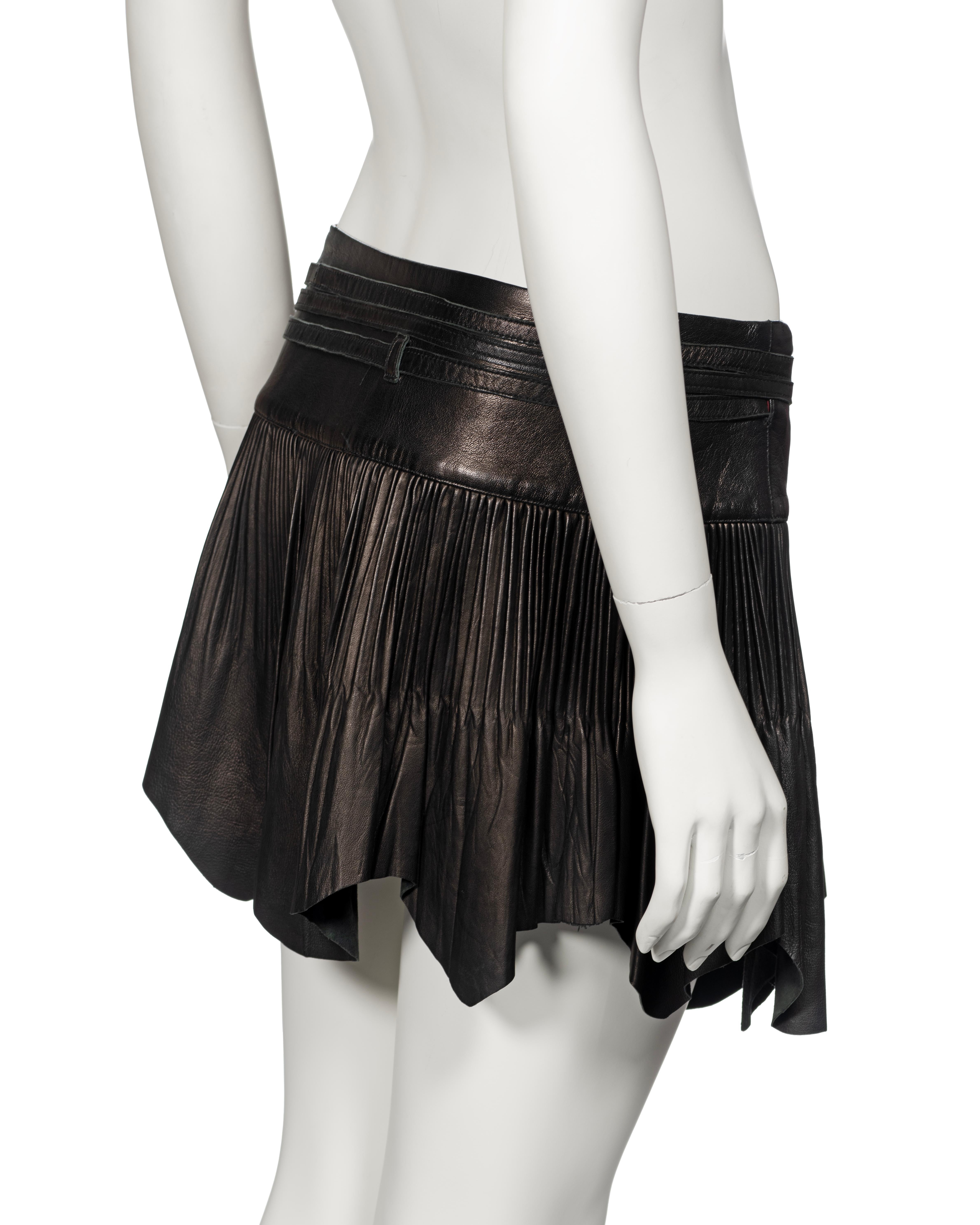 Jean Paul Gaultier Black Raw-Edge Pleated Leather Mini Wrap Skirt, fw 2003 For Sale 2