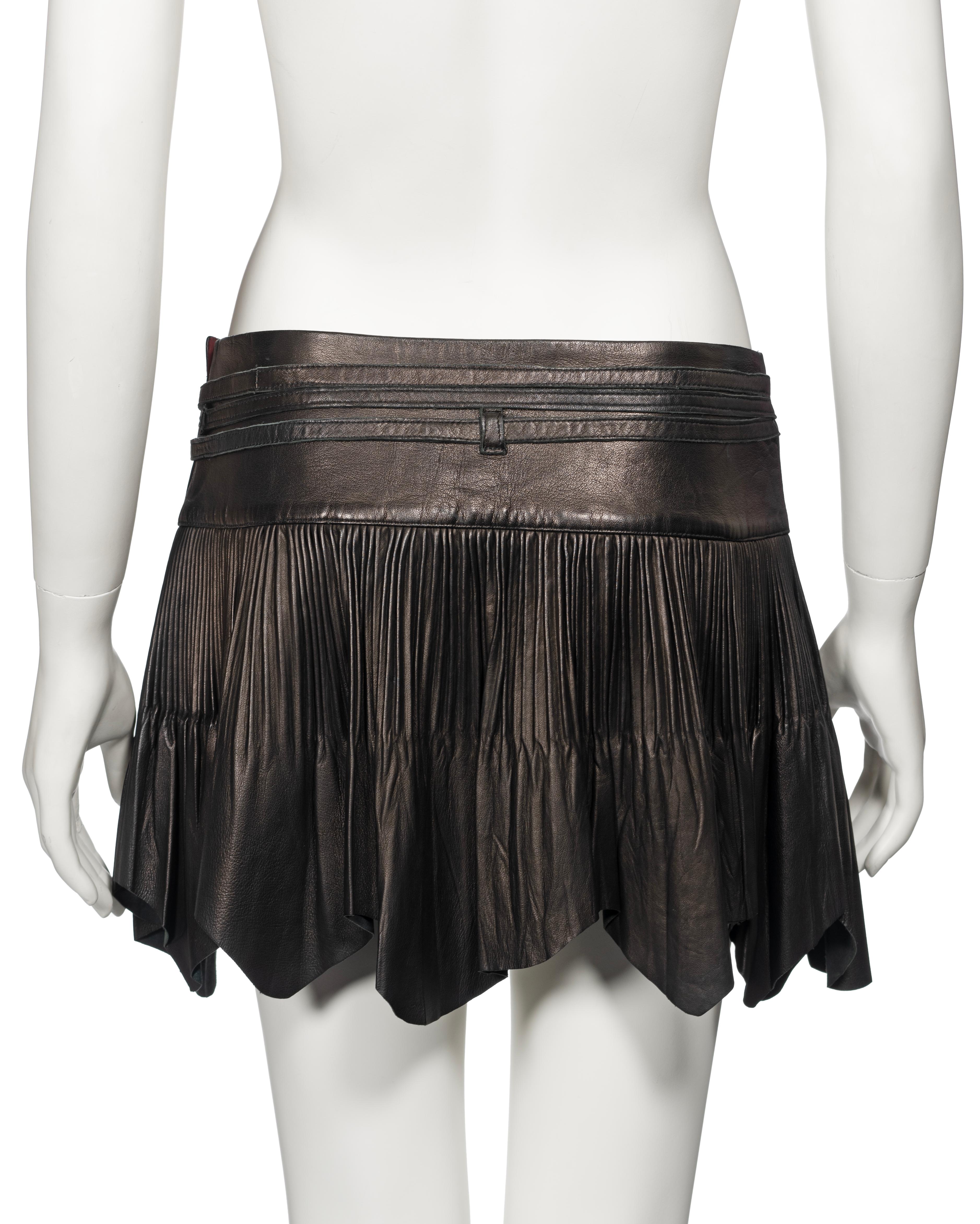 Jean Paul Gaultier Black Raw-Edge Pleated Leather Mini Wrap Skirt, fw 2003 3