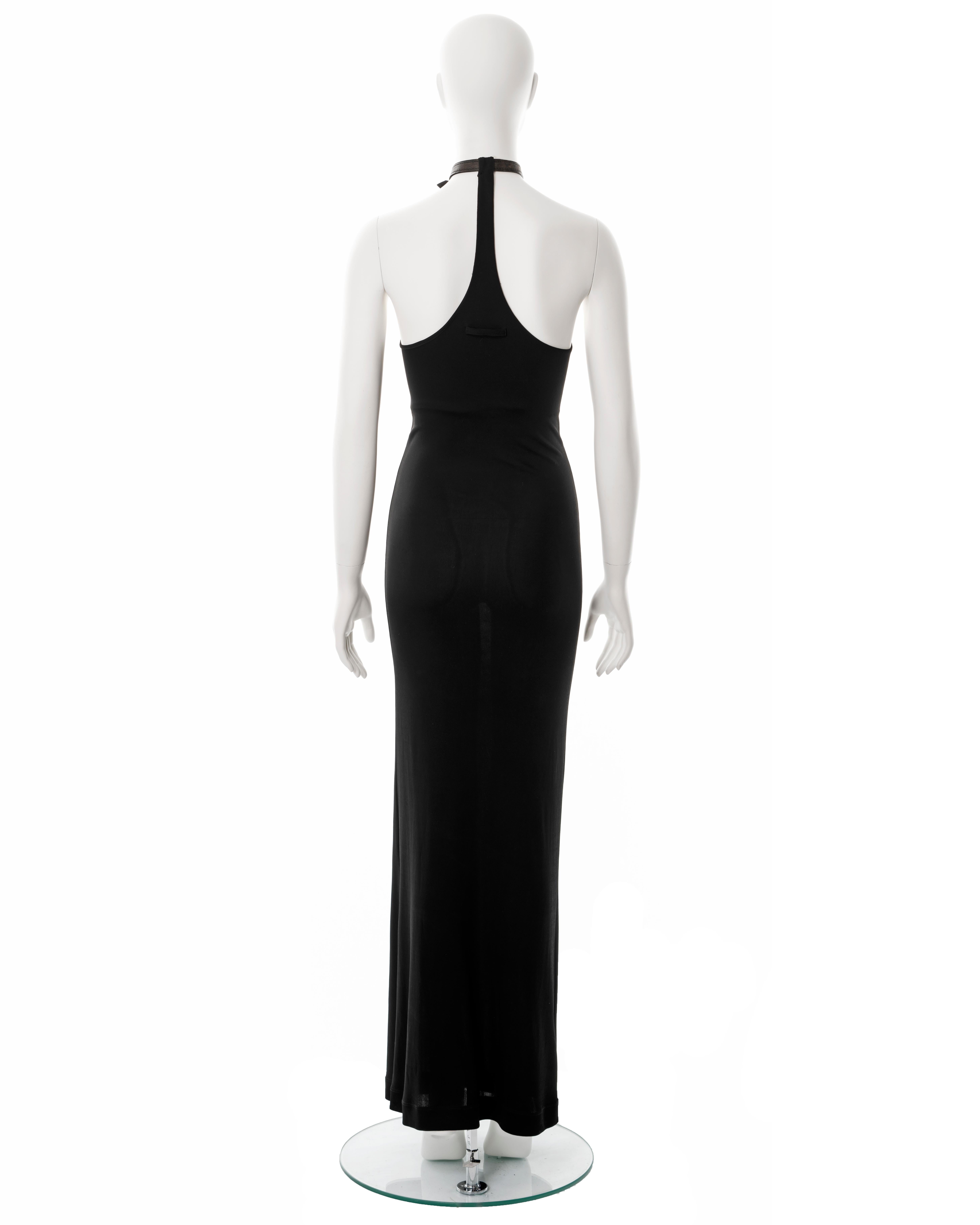 Jean Paul Gaultier black rayon maxi dress with leather choker, ss 2001 For Sale 6