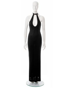 Jean Paul Gaultier black rayon maxi dress with leather choker, ss 2001