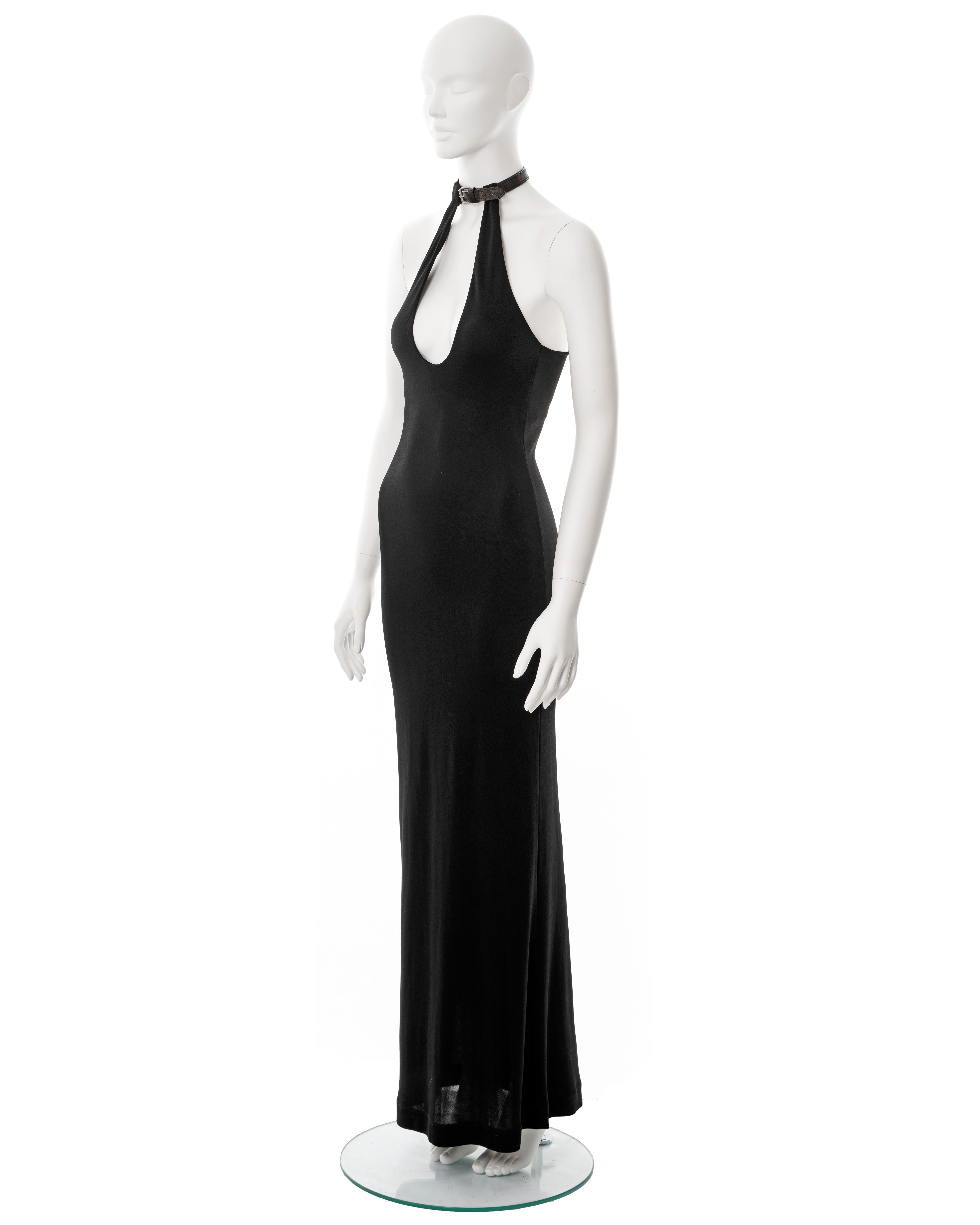 Jean Paul Gaultier black rayon maxi dress with leather choker, ss 2001 For Sale 2