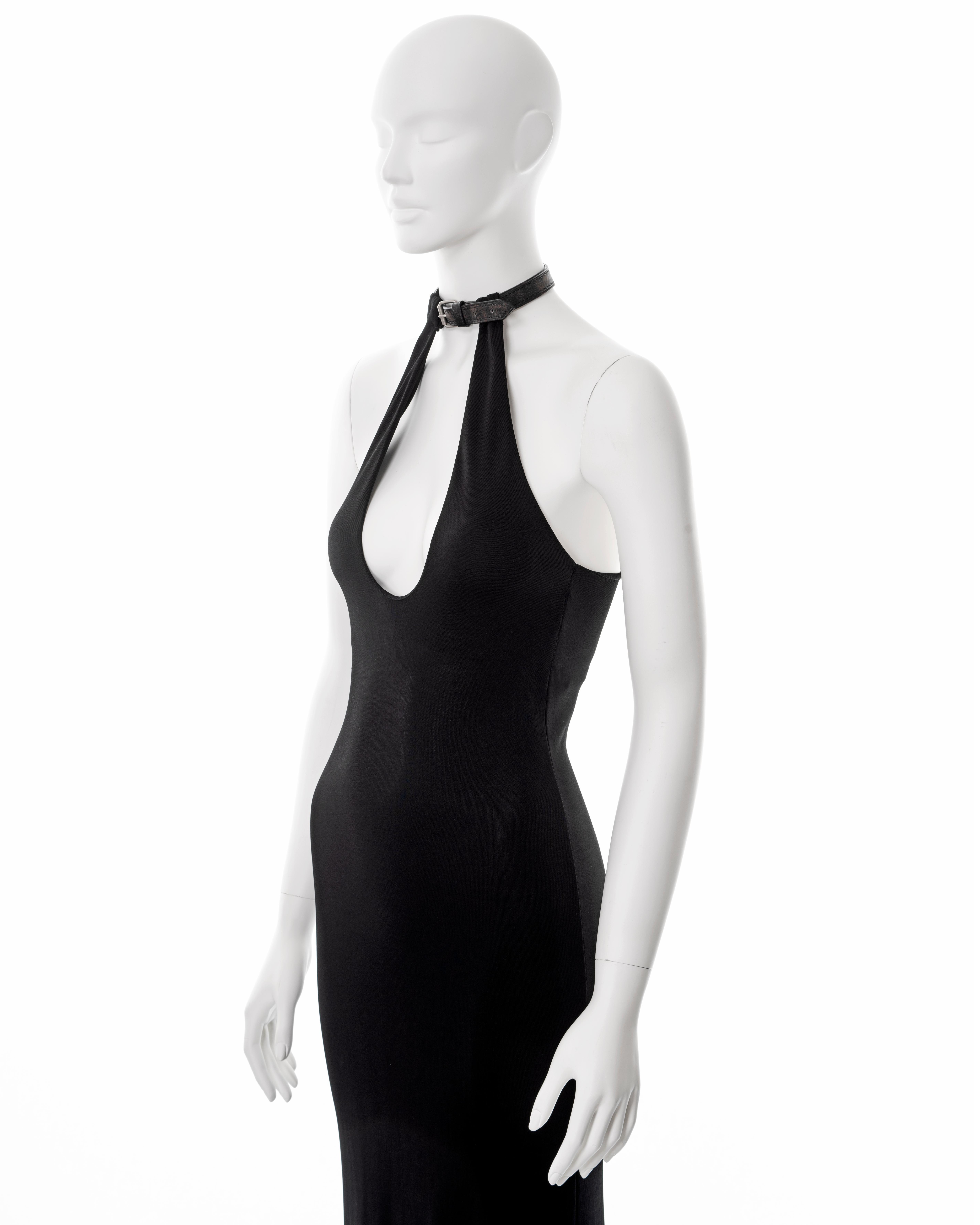 Jean Paul Gaultier black rayon maxi dress with leather choker, ss 2001 For Sale 3