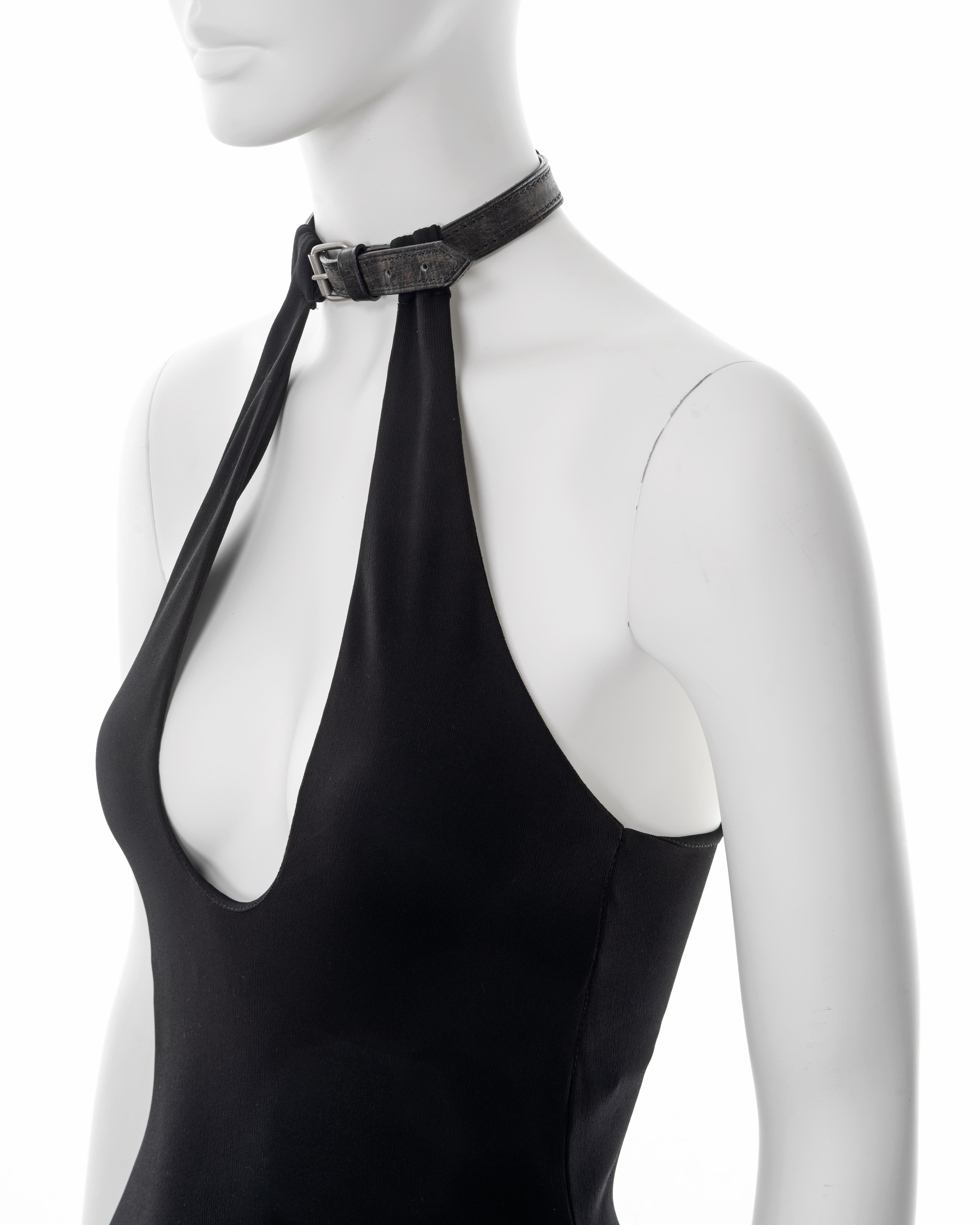 Jean Paul Gaultier black rayon maxi dress with leather choker, ss 2001 For Sale 4