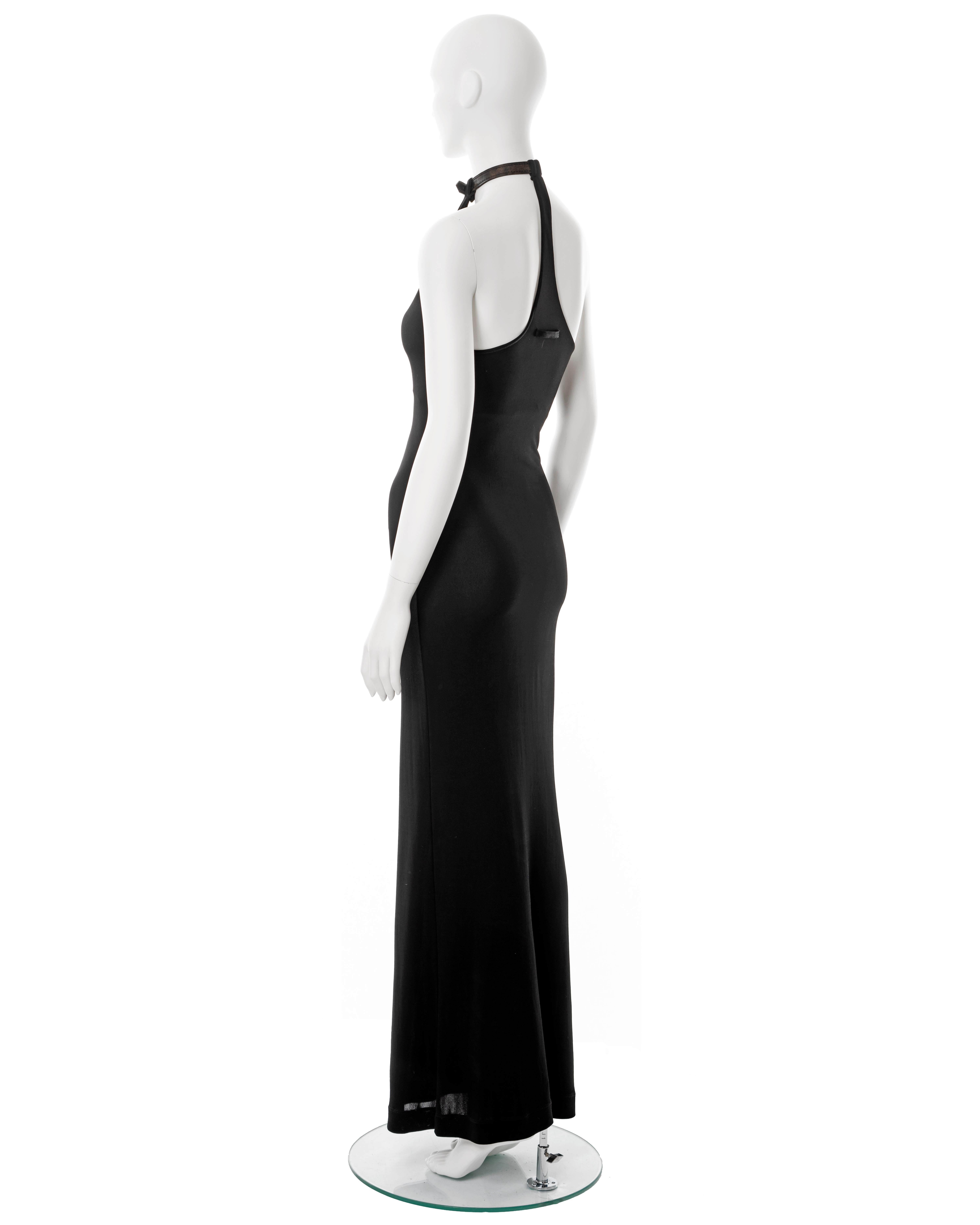 Jean Paul Gaultier black rayon maxi dress with leather choker, ss 2001 For Sale 5