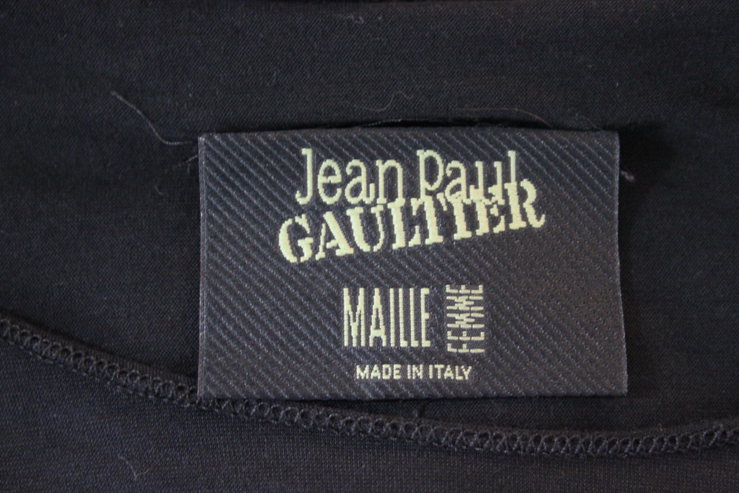 Women's Jean Paul Gaultier Black Rayon Monogram Evening Long Shirt 1990s Waist Coulisse